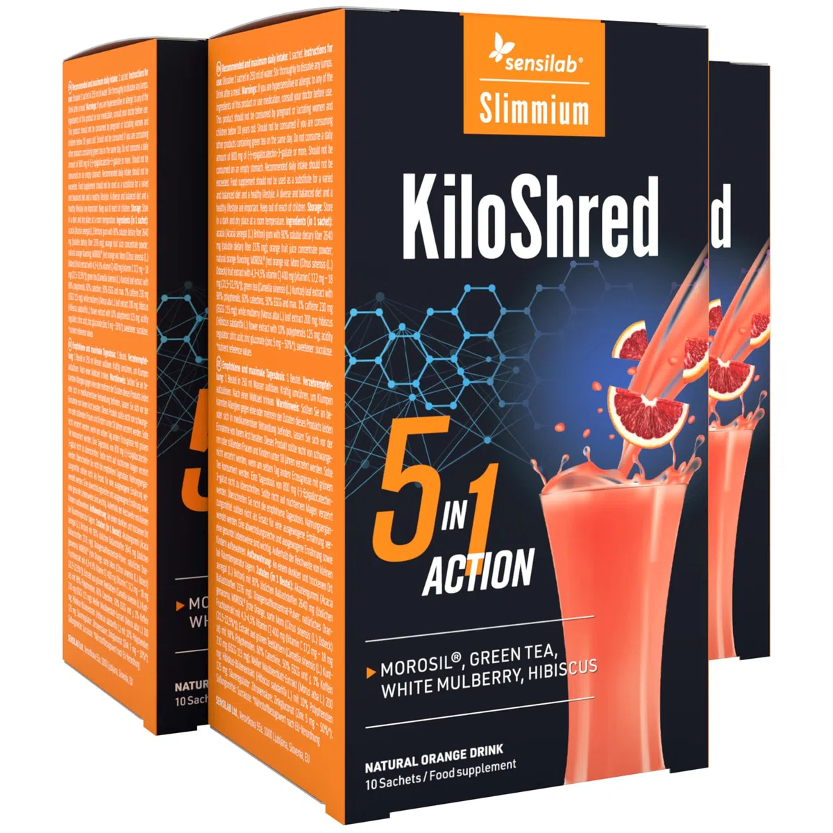 Sensilab Slimmium KiloShred 5-in-1 - Morosil, Grüner Tee, Weißer Maulbeerextrakt, Hibiskus, Vitamin C und Zink - 30 Beutel für 30 Tage - Abnehmeffekt - Glutenfrei, Vegan