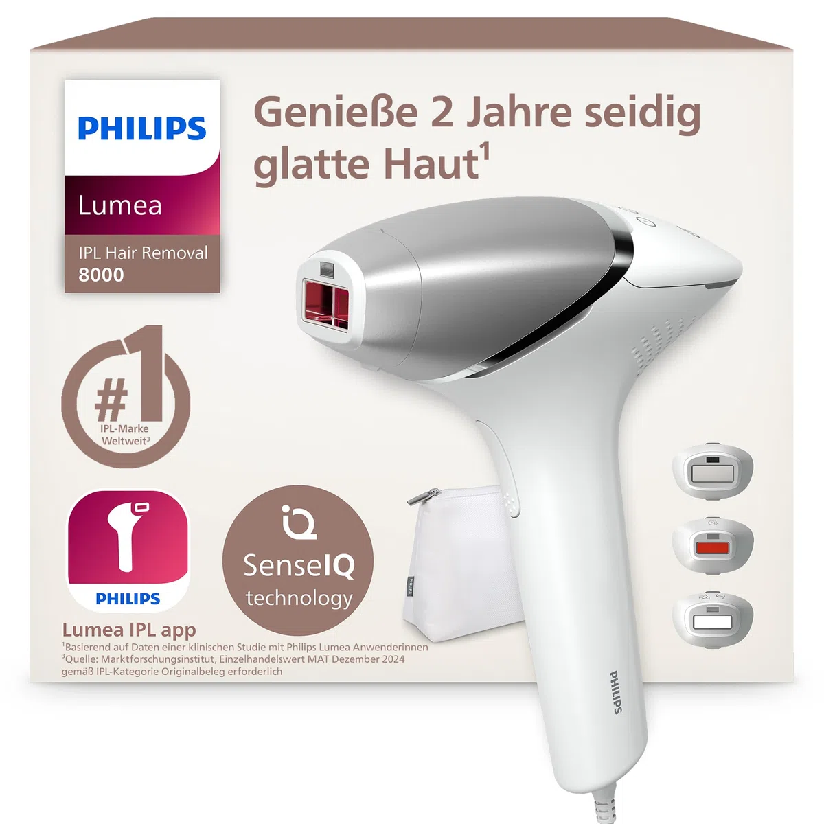 Philips Lumea IPL 8000 Series BRI946/00 Haarentfernung Gerät mit 3 Aufsätzen für Körper & Gesicht