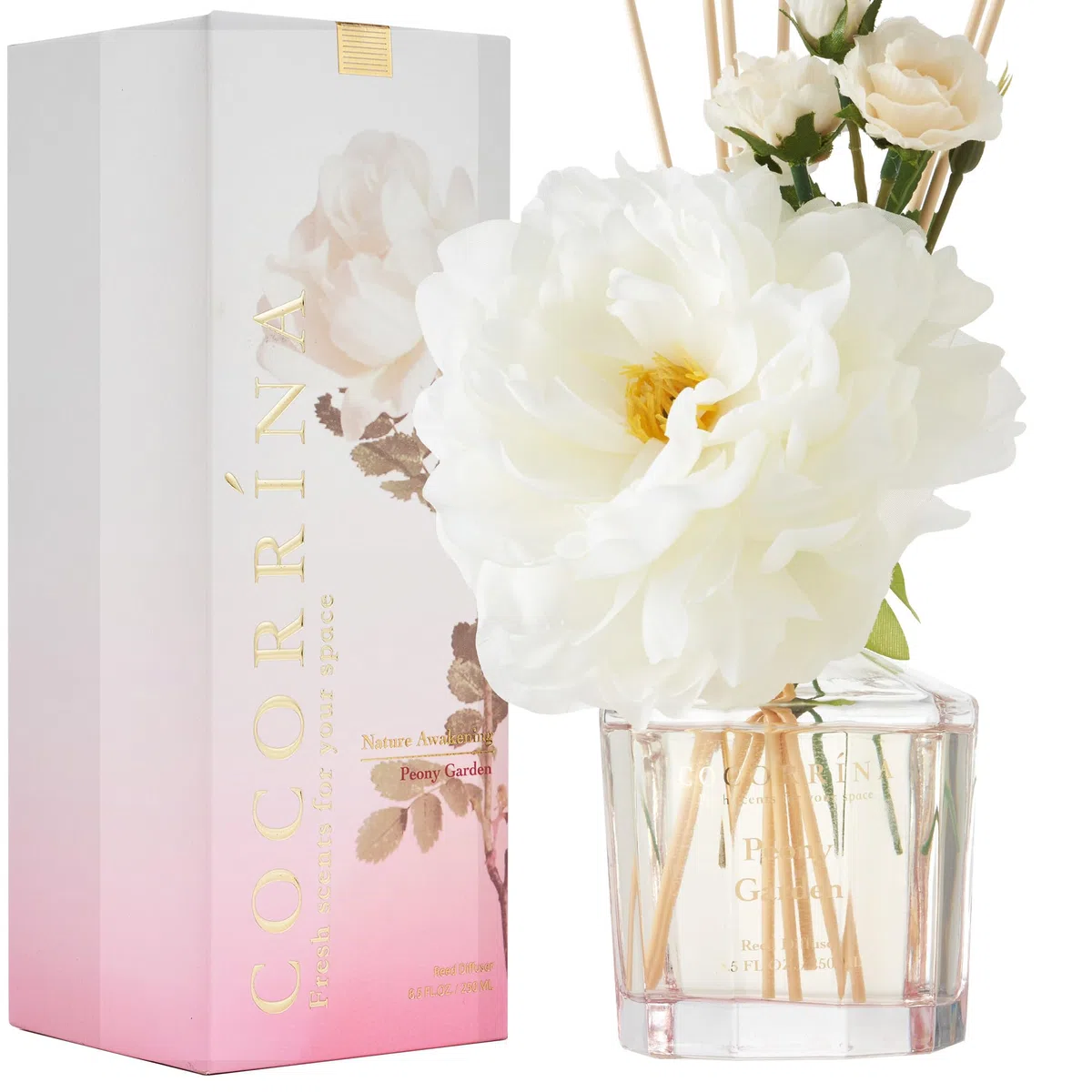 Cocorrína Blume Raumduft mit 8 Duftstäbchen 250ml- Pfingstrose Garten, Natürlich, Langanhaltend, Reed Diffuser für Haus Schlafzimmer Büro Badezimmer Regal Dekor (Master-Kollektion