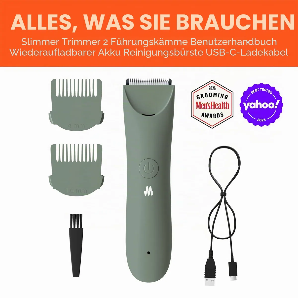 MERIDIAN Schlanker Trimmer, Scham- & Körperhaarschneider, Bikini-Haarentfernung, keine Kerben, Rasierverbrennung, keine Eingewachsenen, Ergonimisches Design, Wet/Dry Tech, LED-Strahler, Salbei