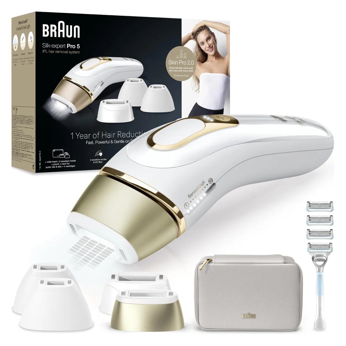 Braun Silk·expert Pro 5 PL5358 IPL Haarentfernung Weiß/Gold Dauerhafte Haarentfernung für Zuhause