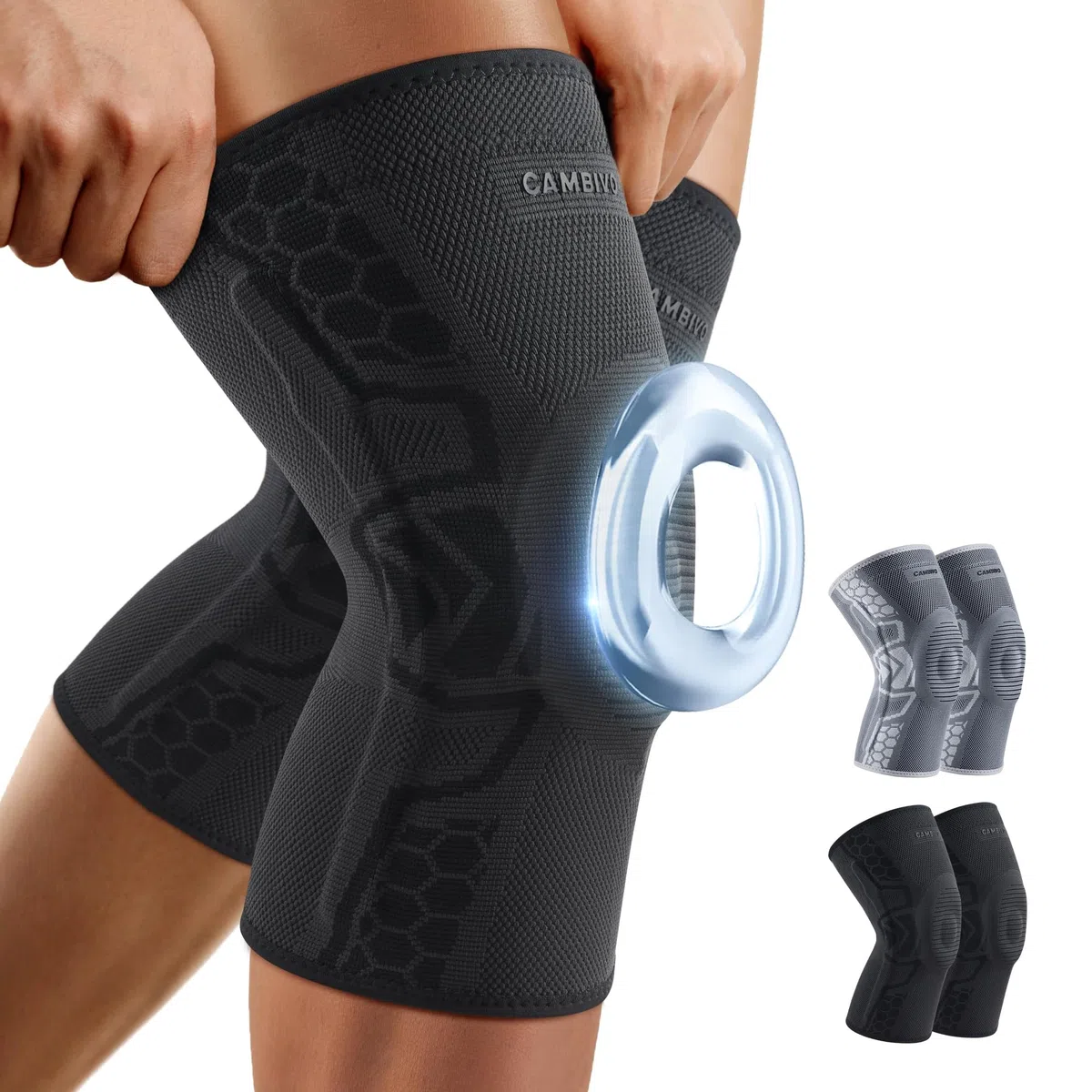 CAMBIVO Kniebandage Männer Damen 2 Stück, Komprimierte Kniebandage mit Patella Gel Pads & Feder Seitenstabilisatoren, Kniebandage Arthrose für Laufen, Meniskusriss, Arthritis, Gelenkschmerzlinderung