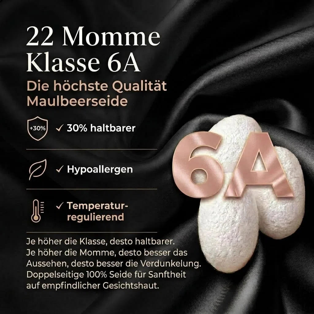 MATASSE Schlafmaske Seide 3D Aus 22 Momme Maulbeerseide Klasse 6A, Seiden Schlafmaske Mit Konturierten Augenmulden Für Damen Und Herren, Italienisches Design, Farbe: Schwarz