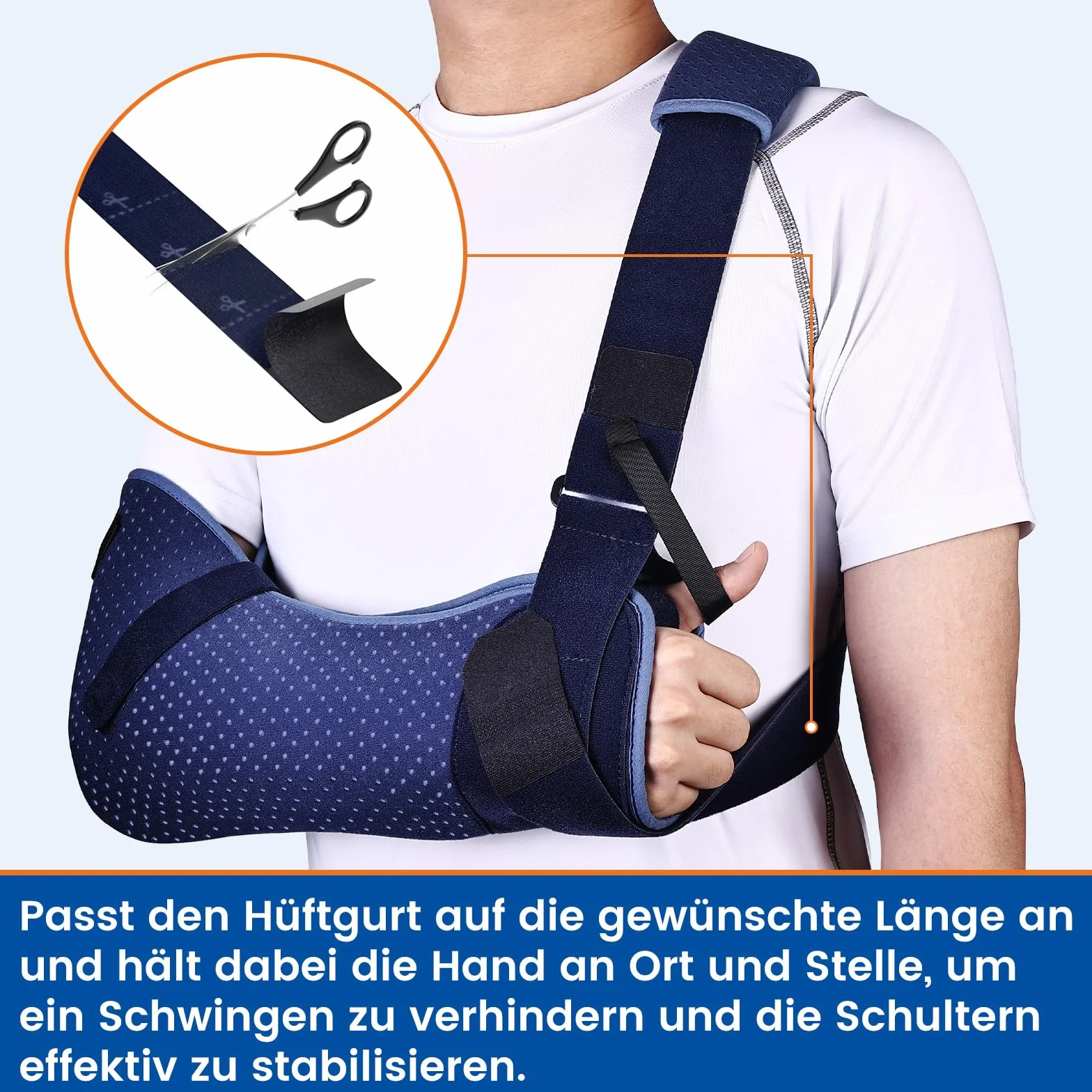 Armschlinge Schulter, Schulterstütze mit Taillengurt für Männer und Frauen, Arm Schlinge für Rotatorenmanschettenriss, Hand, Handgelenk, Ellenbogen nach der Operation(Links,M,73-104CM)