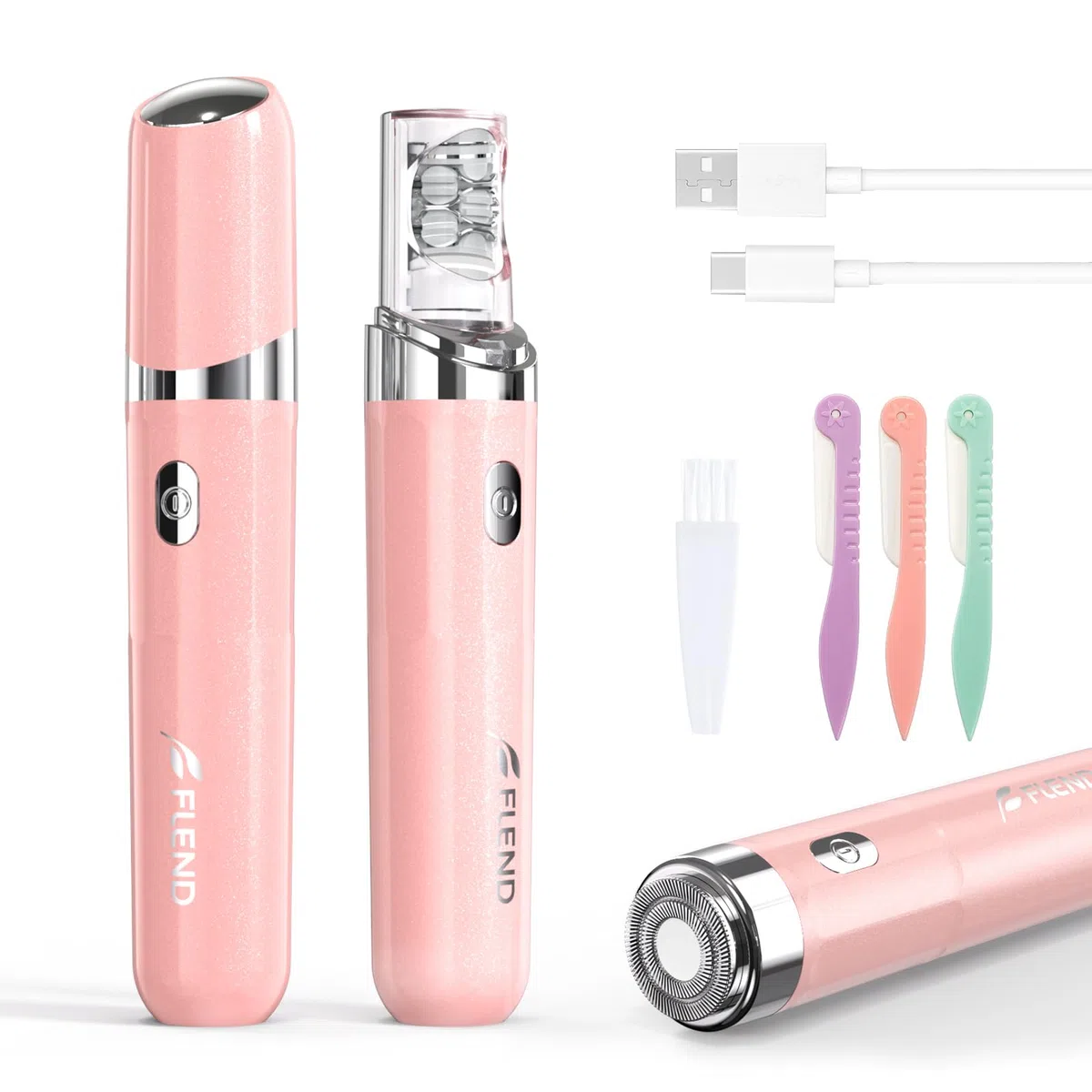Gesichtshaarentferner für Frauen, 2 in 1 Elektrischer Gesichts Epilierer Damen mit LED-Licht Wiederaufladbar Schmerzfreie Gesichtsrasierer für Körper, Wangen, Kinn, Arme, Bikini(Rosa)