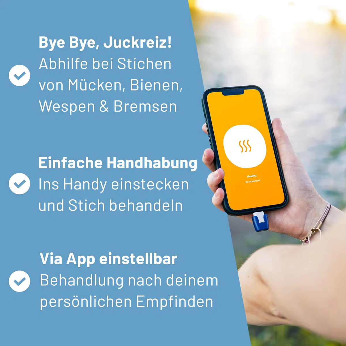 heat it - Insektenstichheiler für dein Smartphone - Chemiefreie Behandlung von Juckreiz & Schmerz mit konzentrierter Wärme - für Android & iPhone 15/16/17 (USB-C)