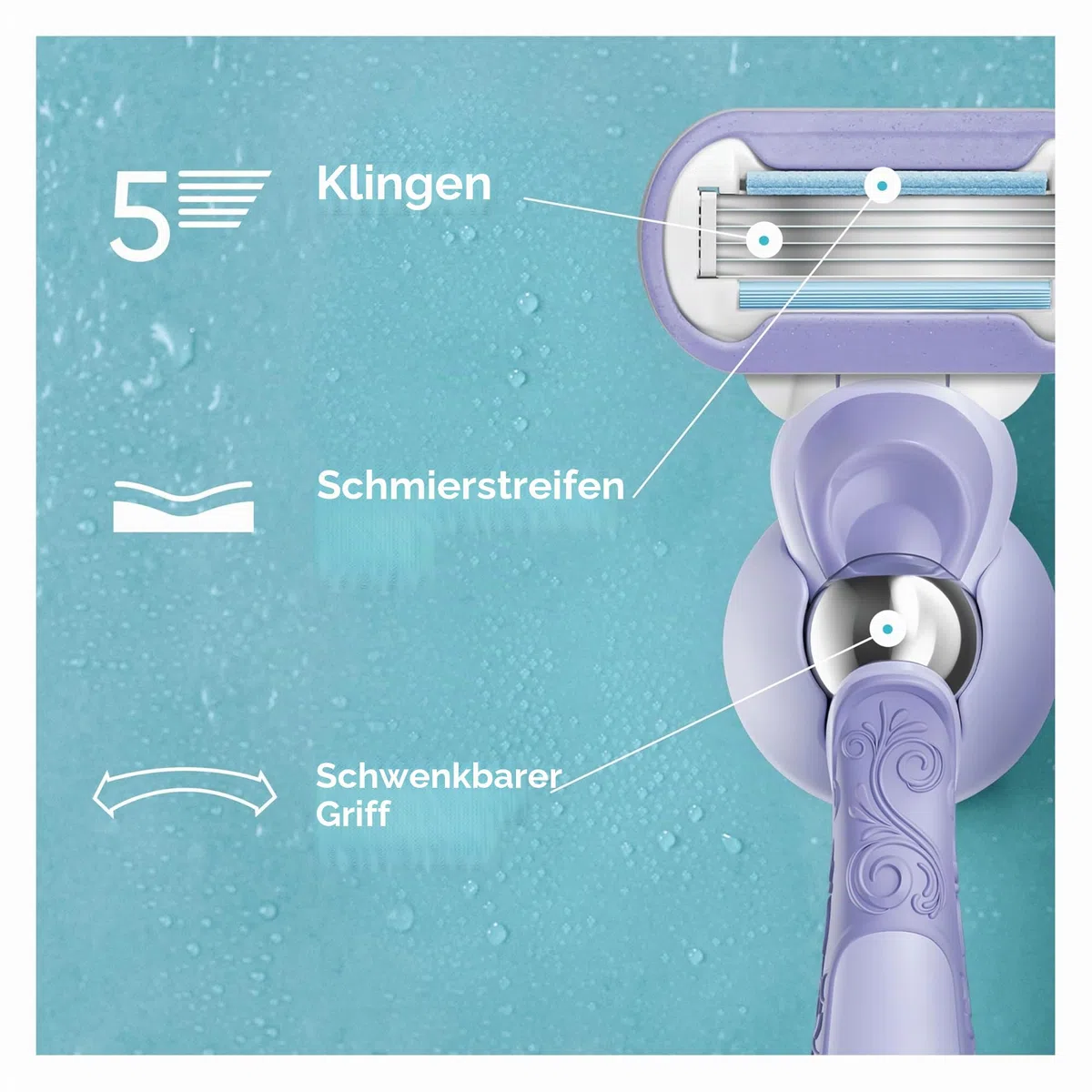 Gillette Venus Extra Smooth Swirl Damen Rasierklingen-Nachfüllpackungen, 6 Stück, 5 langlebige Klingen für eine extra glatte Rasur, die lange hält