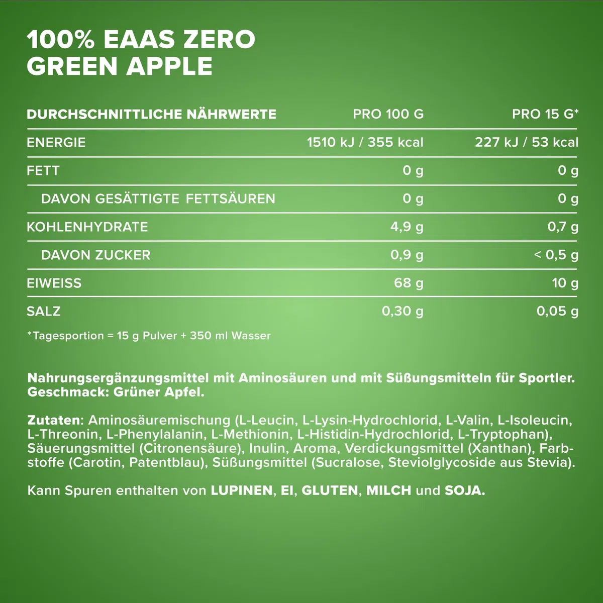 IronMaxx 100% EAAs Apple 500g - EAAs Pulver hochdosiert, Vegan und zuckerfrei, 8 essentielle Aminosäuren zur Ergänzung deiner Sporternährung