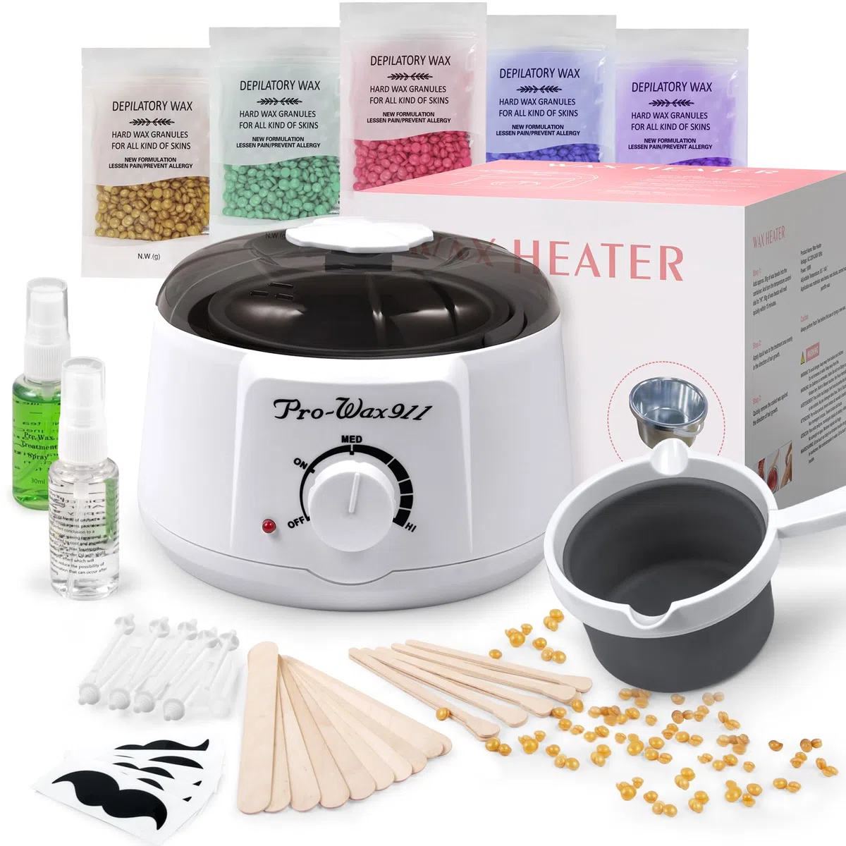 Waxing set, Professionell Wachswärmer Wachs Haarentfernung mit 500g Wax Warmer mit Wachsperlen, Waxing Maschine Set, Wax Maschine für Wachs Haarentfernung Perlen