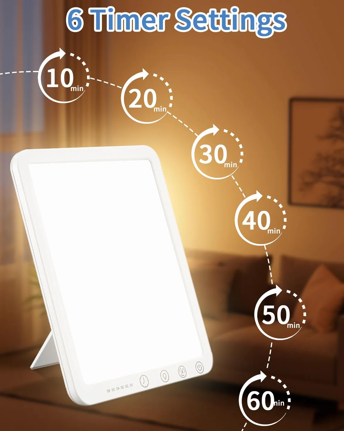Tageslichtlampe 10000 LUX,Lichttherapielampe, LED Daylight Lampe mit 3 Farbtemperaturen, 10 Helligkeitsstufen und 6 Timer,UV-freie LED lampe Tageslicht mit Touch-Steuerung, Memoryfunktion für Zuhause/