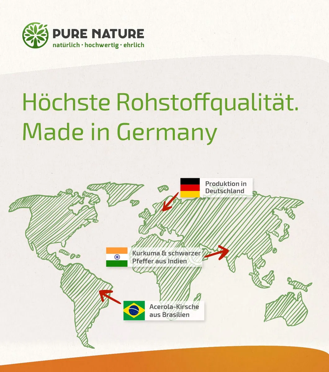 Pure Nature Kurkuma Kapseln hochdosiert 12.000mg - Kurkuma Komplex mit Piperin & Vitamin C - 90 Kapseln - Laborgeprüft in Deutschland - 3 Monate Vorrat - Vegan - Curcuma Extrakt mit Acerola