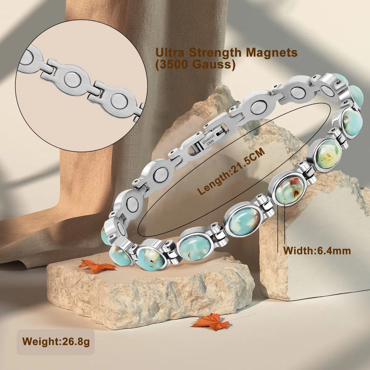 JEROOT Magnetarmband Koreite,Damen Magnetische Armbänder für Arthritis Verschluss Edelstahl Armband Magnet Damen Gesundheit Magnetarmband Energetix