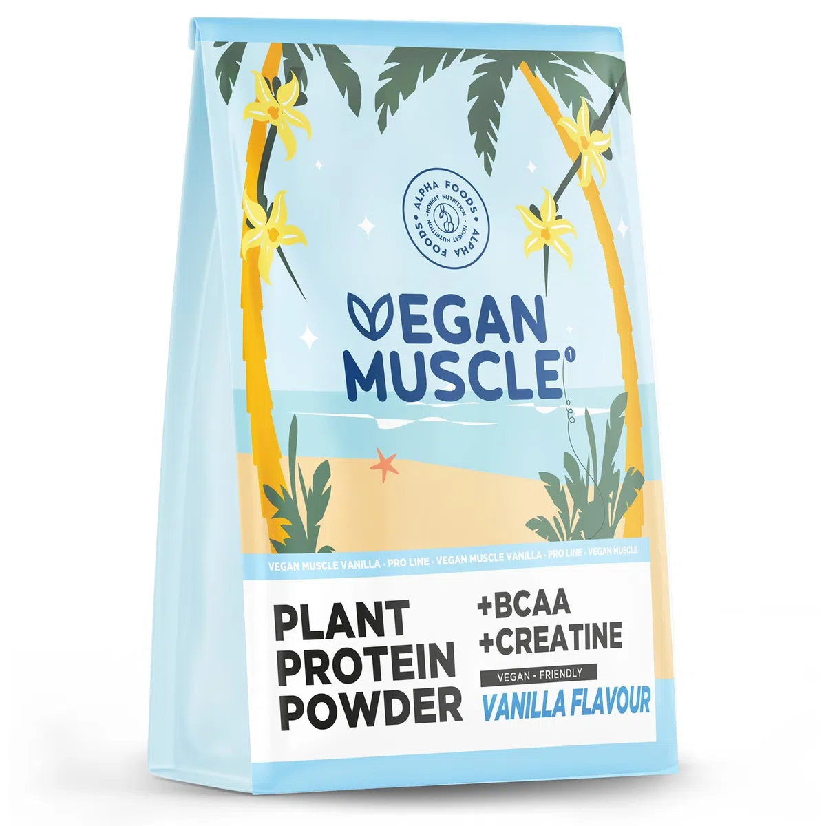 Veganes Proteinpulver + Creatin + BCAA | Vanille | 600g Eiweißpulver | Premiumqualität Protein | Made in Germany | Alpha Foods