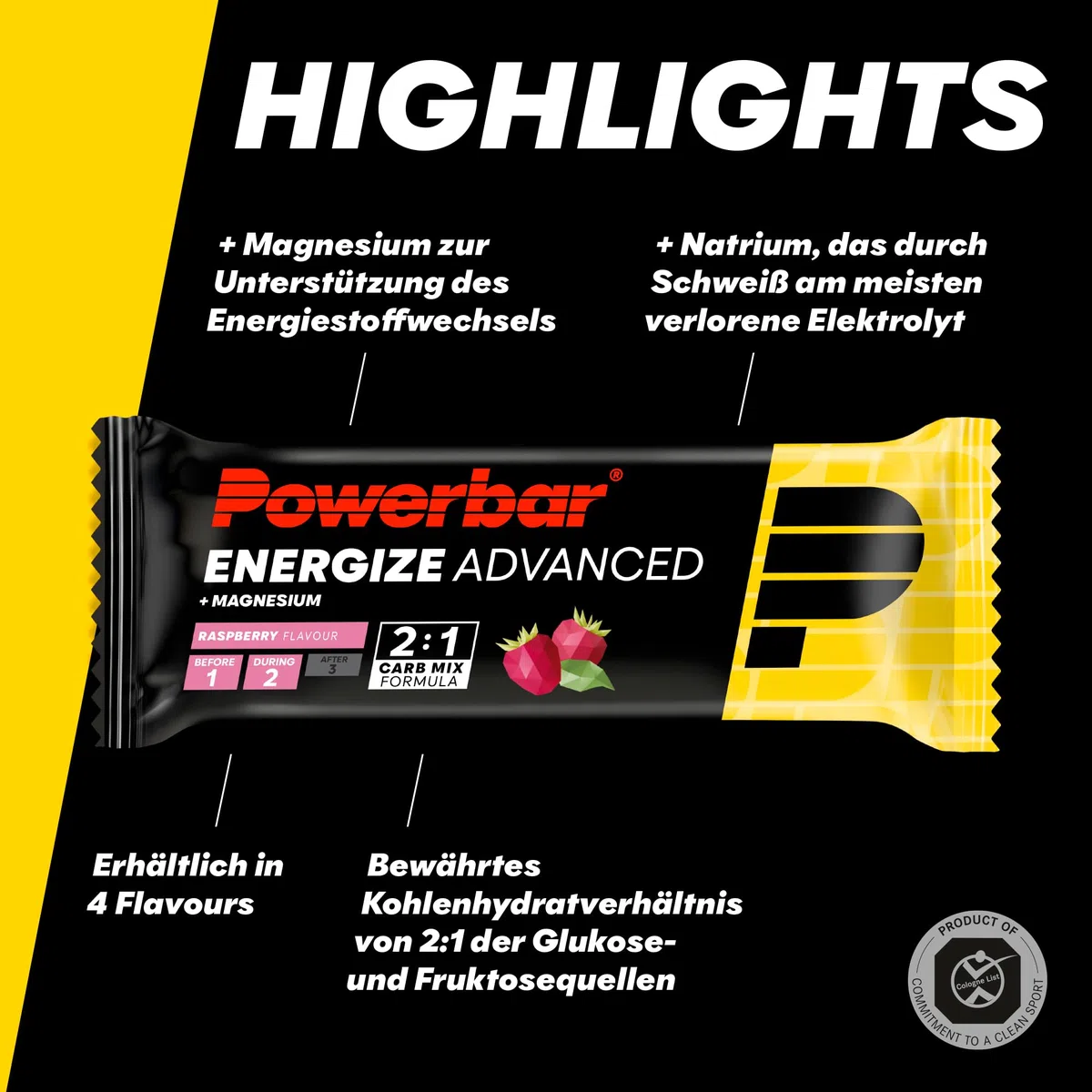 Powerbar - Energize Advanced - Himbeere - 15x55g - High Carb Energieriegel - Magnesium,Natrium