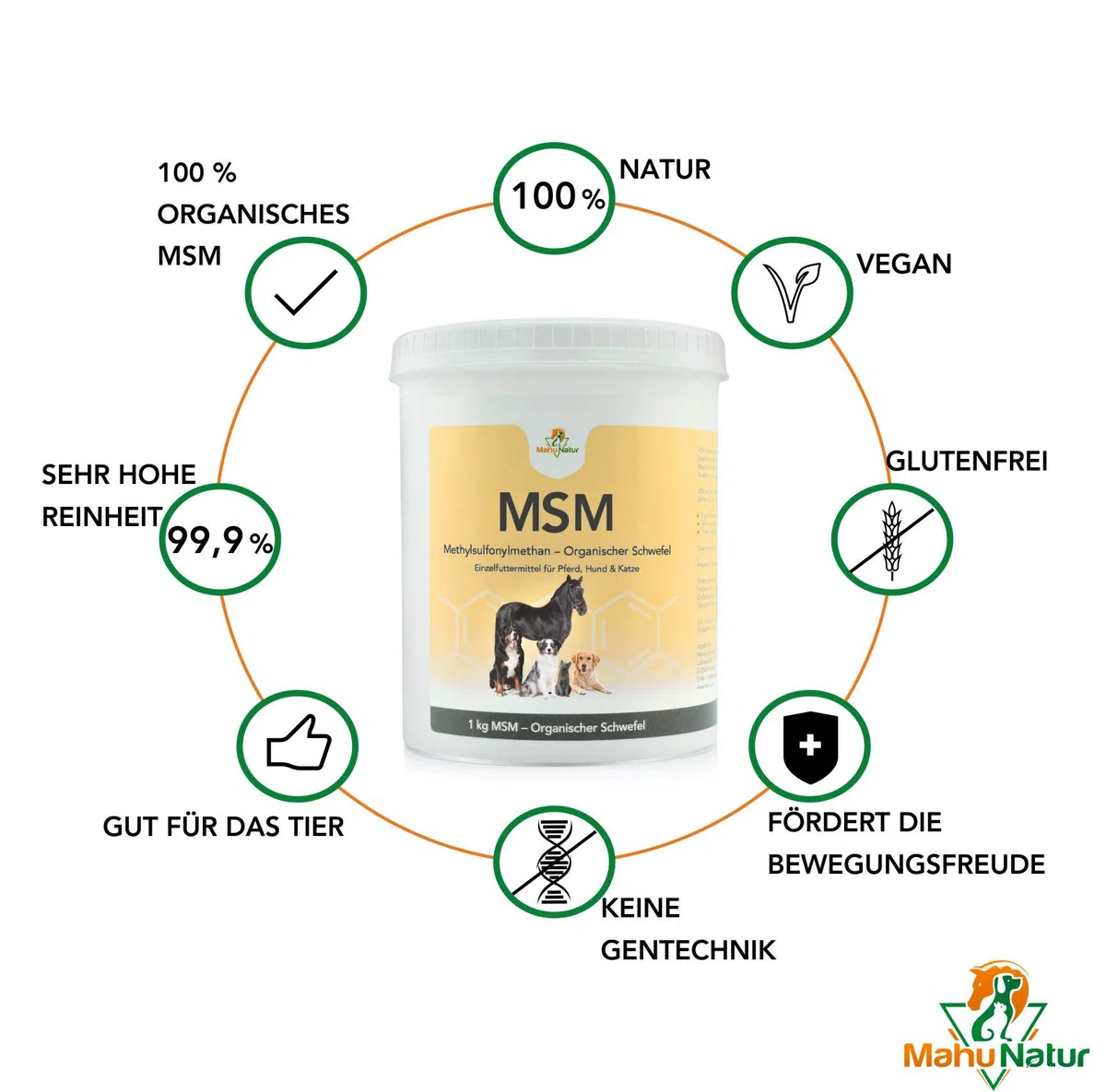 1 kg MSM Pferd Und MSM Hund Hochdosiert - Methylsulfonylmethan (Organischer Schwefel) - Hochdosiert Und Hoher Reinheitsgrad - MSM Pulver 1000g