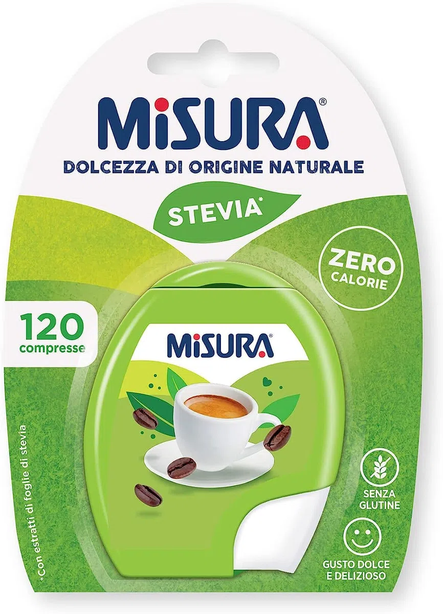 3x Misura Stevia Dolcificante in Compresse, Süßstoff in Tabletten, keine Kalorien, Gluten -freie, offene und tragbare Verpackung, 120 Tabletten + Italian gourmet polpa 400g