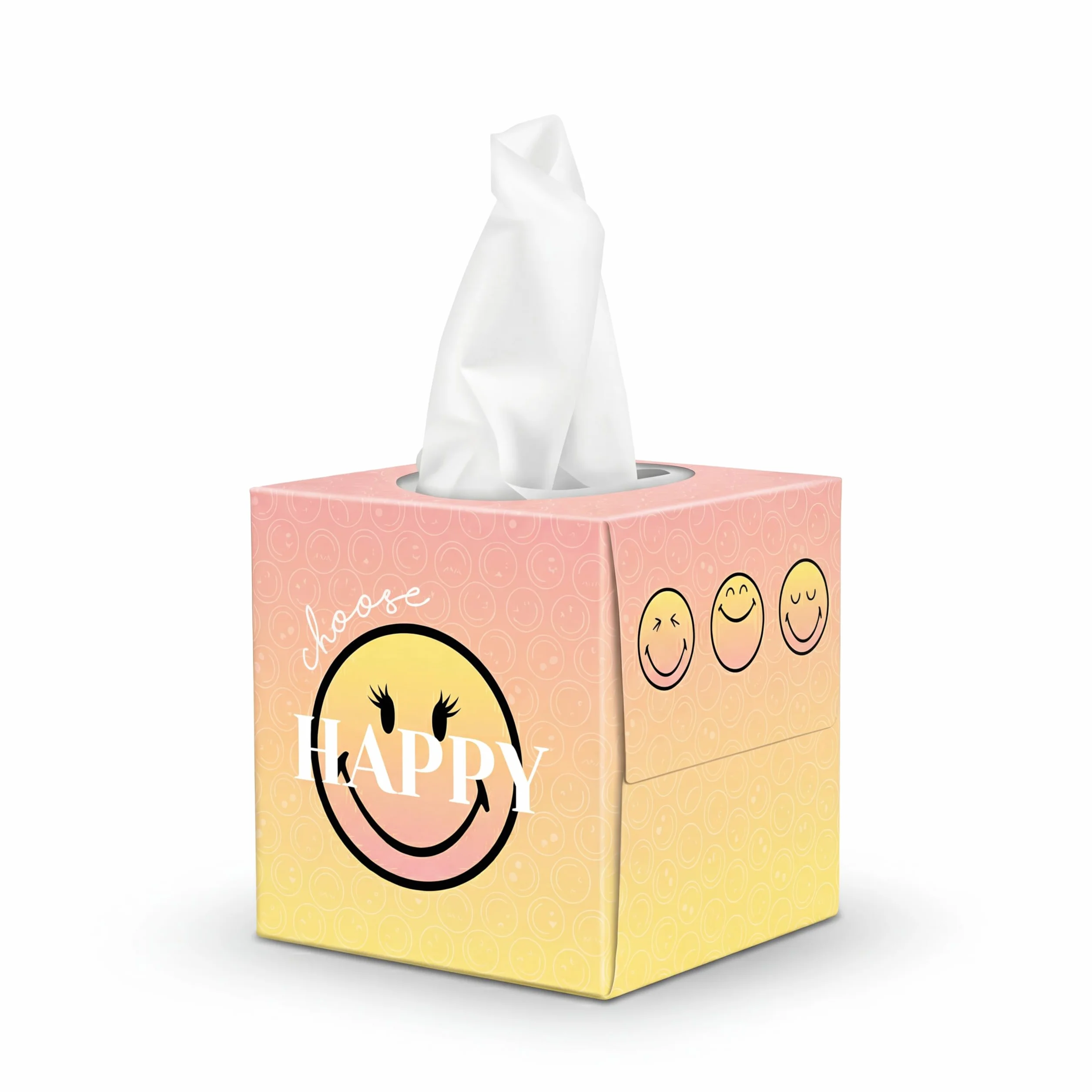 SMILEYWORLD Ultra Soft Taschentücher – 12 Würfelboxen x 48 Blatt (576 Blatt gesamt), 3-lagig – 3 Designs – Taschentuchbox für Zuhause & Büro (Braun, Rosa, Gelb, Weiß, mehrfarbig)