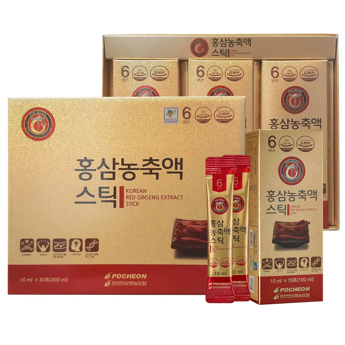 Pocheon Korean Red Ginseng Extract, 30% Ginseng Extract, Single Serving Packs - 30 Sticks (10ml x 30), Natural Immune Support, Available as Tea