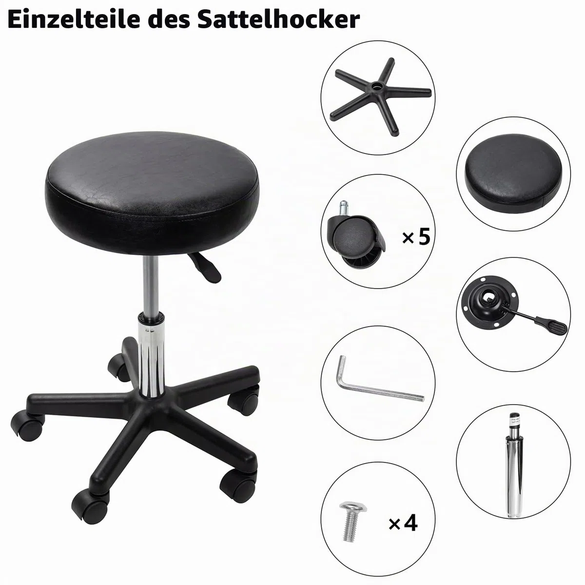 Display4top Schwarz Einstellbare Rollkissen Tattoo Massage Hydraulische Salon Hocker mit Zurück, 5 Wheels