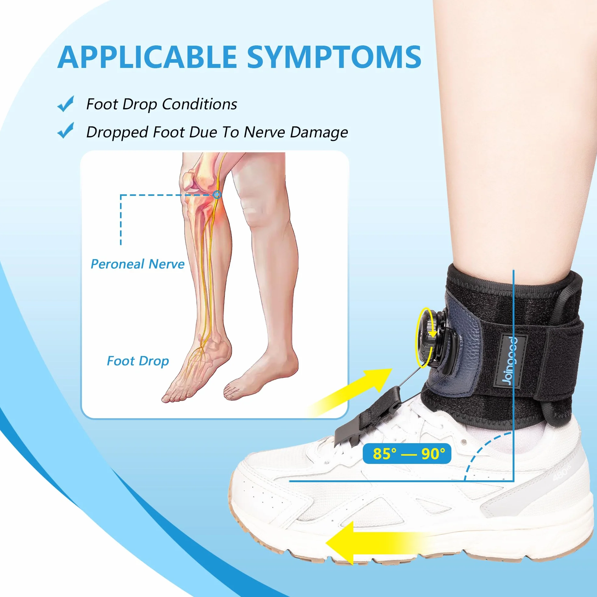 Fußheberorthese zum Gehen mit Drehknopf,Fußschiene mit Schuhen für Fallfuß,Einstellbare Fußbandagen für Achillessehne,Schlaganfall,Dorsalflexion des Fußes,Fußorthese für Links & Rechts(S/M)