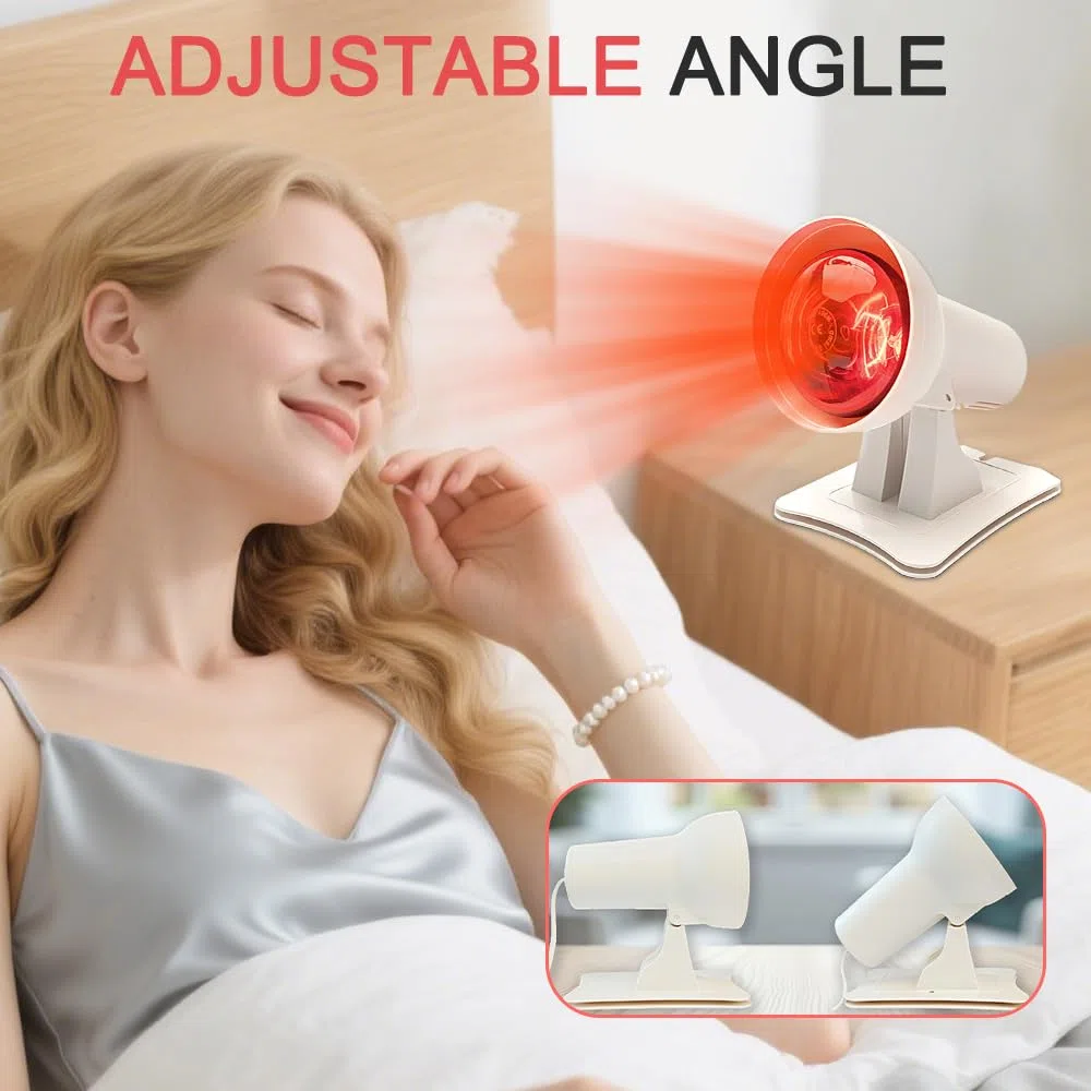 Rotlichtlampe, 150W Infrarotlampe, Rotlichtlampe Wärmelampe mit 4 Wärmestufen und 3 Zeitoptionen, Einstellbarer Winkel Rotlichtlampes Therapie, Infrarot Wärmelampe für Zuhause