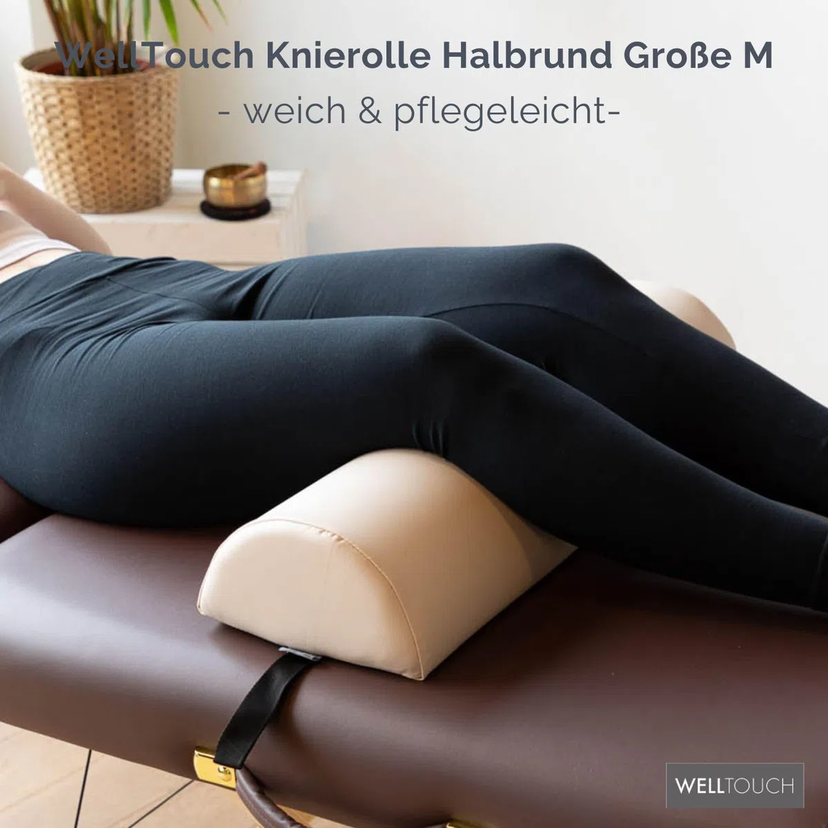 WellTouch Lagerungsrolle halbrund | Knierolle für Massageliegen | Lagerungskissen für Massage & Therapie | Kniehalbrolle in Größe M: 65 x 22 x 11 cm (Beige)