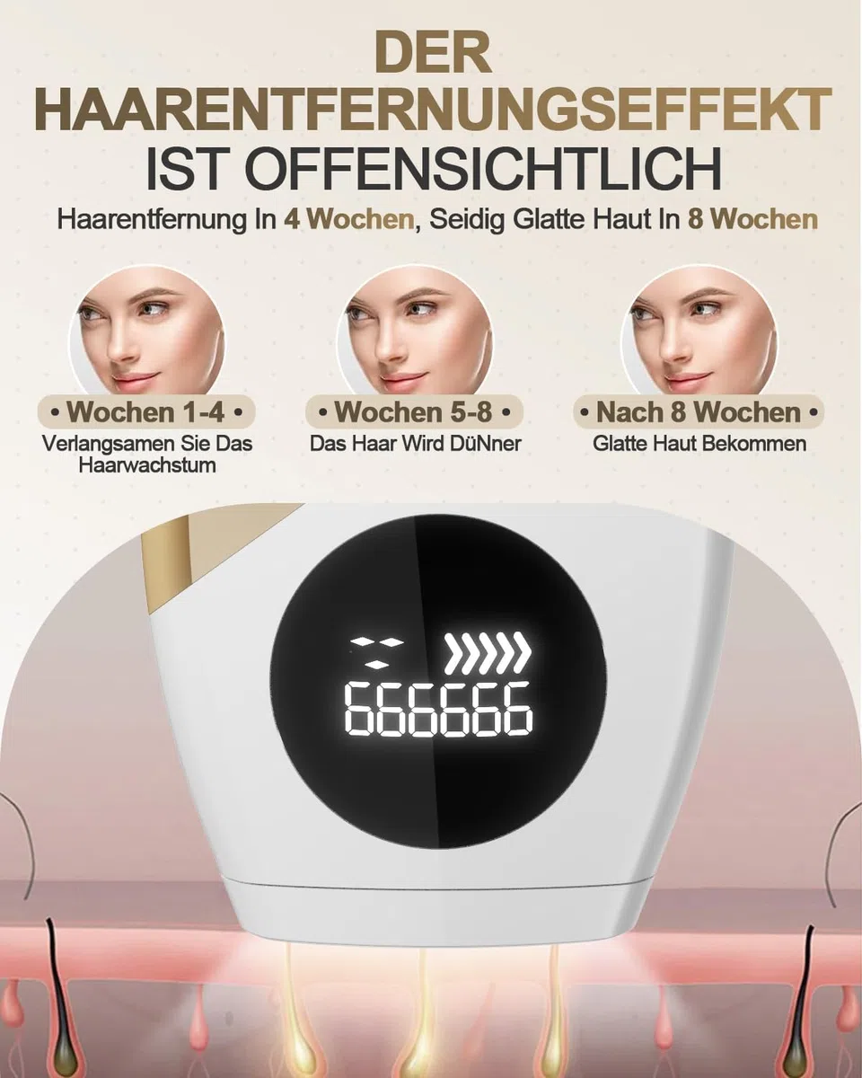 IPL Geräte Haarentfernung mit 999,999 Lichtimpulse, Manueller & Automatischer Modus, 5 Energiestufen, schmerzfreies Ergebnis, Geräte Haarentfernung Laser für Gesicht, Achseln, Beine, Körper