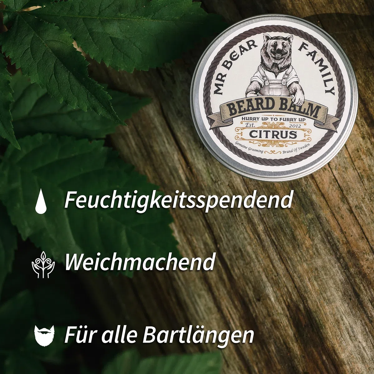 Mr Bear Family Bartbalsam Männer - Citrus - pflegender Bart Balsam - Bartwachs mit Shea Butter, Jojobaöl und Bienenwachs - Bartwichse Schnurrbart & Vollbart Bart Styling - Beard Balm 60ml