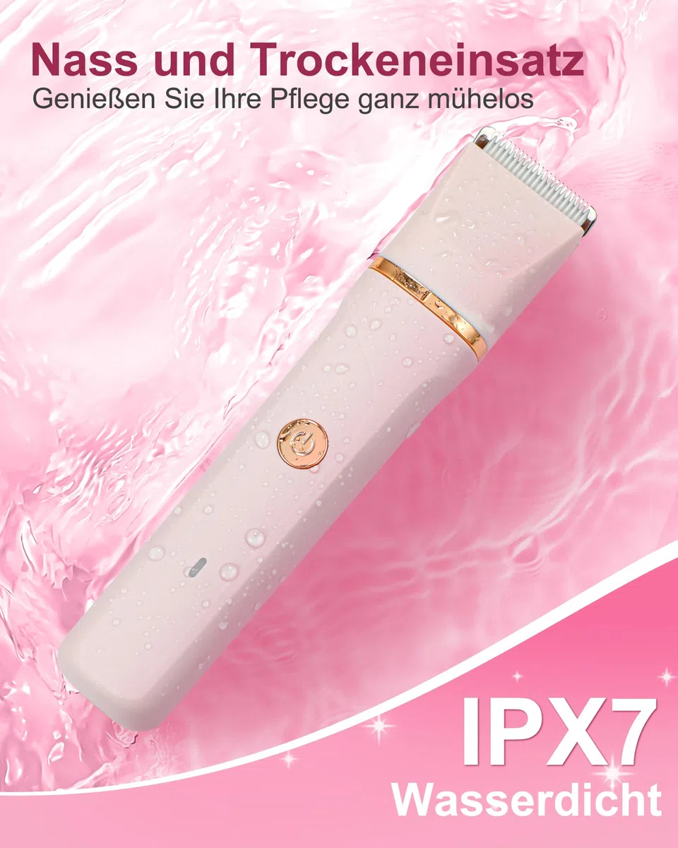 Rasierer Damen,3-In-1 Intimrasierer für Frauen,Gesichtshaarentferner für Frauen,Damenrasierer Elektrisch für Beine, Arme, Achseln und Bikinizone,Wiederaufladbarer Ipx7 Wasserdicht Trimmer Damen, Rosa