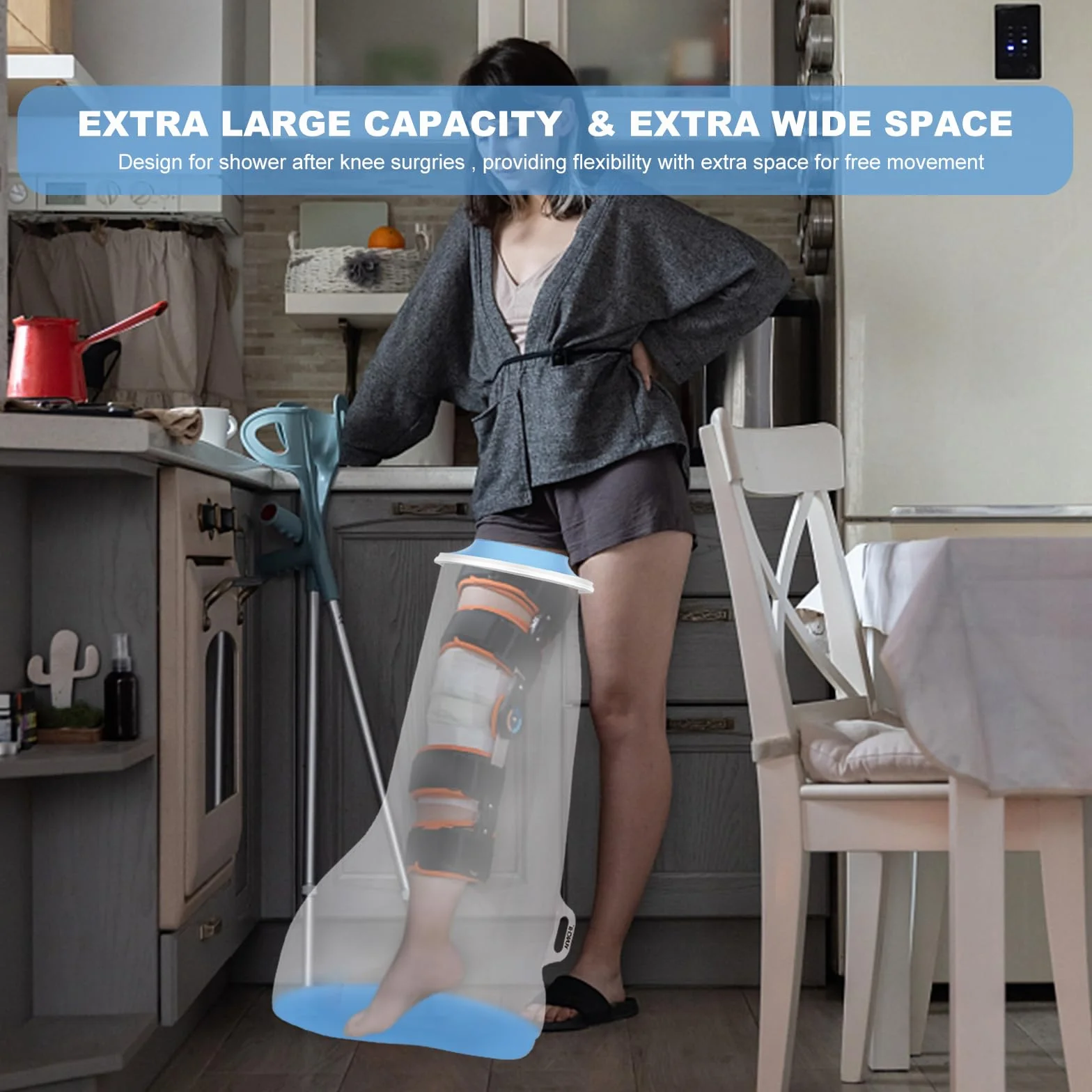 YUNCHI Duschschutz Bein Lang Erwachsene Anti Slip XL Gipsschutz Wasserdicht Wiederverwendbar Verbandschutz Für Orthese Blocks Fixateur Oberschenkel Knie Gips Gipsbinden (Langer Beinprotektor XL)