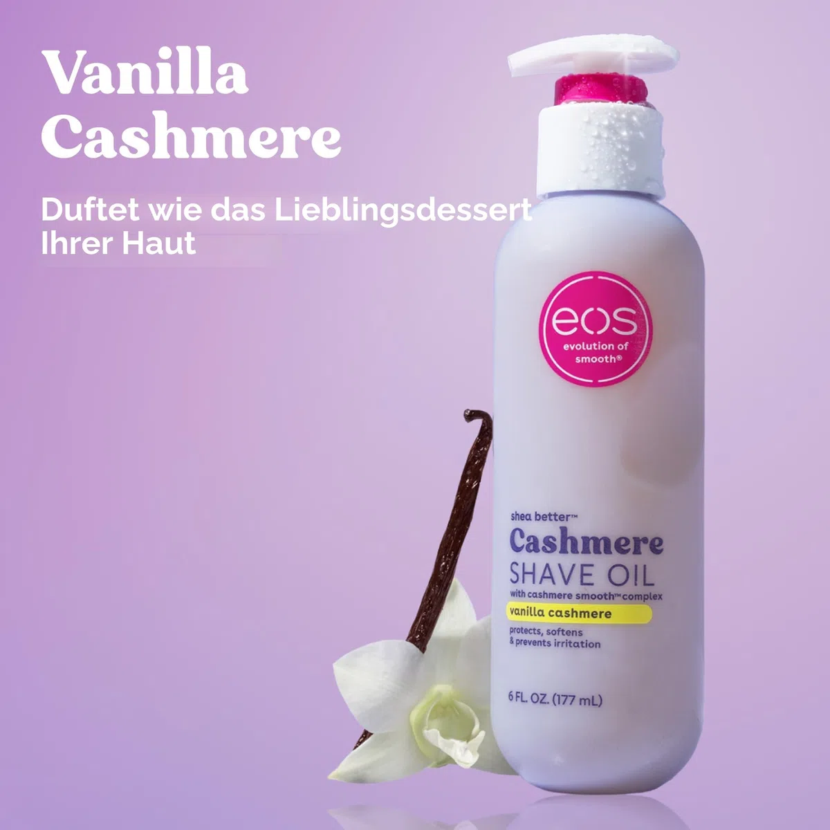 eos Cashmere Skin Collection Shave Oil Vanilla Cashmere Scented, Entire Bikini Area-Approved, 6 fl oz