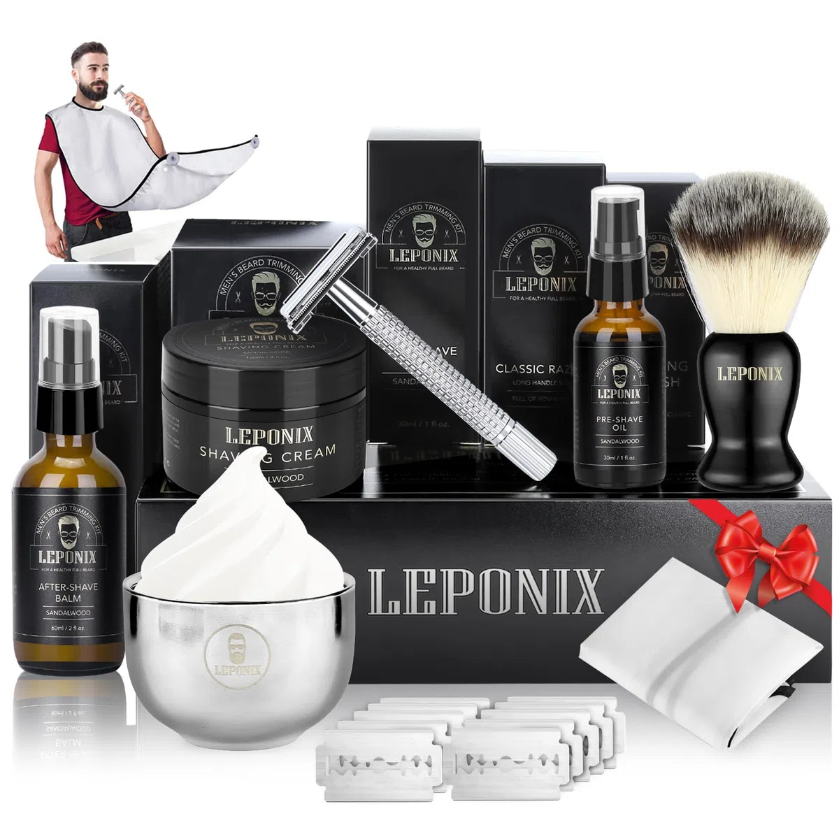 Nassrasierer Herren, Bartpflege Set für Männer inkl Safety Razor, Rasierpinsel,Rasiercreme Männer After Shave Balsam, Pre Shave, Rasierschale,Rasierschürze, Rasierhobel Geschenkset Herren
