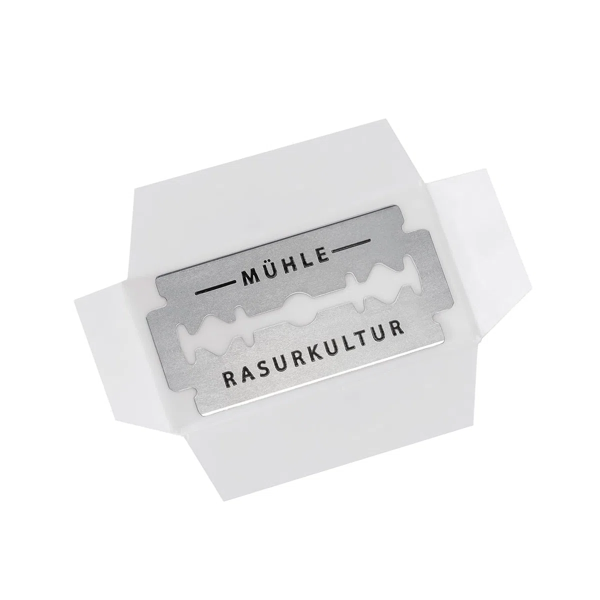 MÜHLE R 89 Rasierset 5 tlg. - Rasierhobel mit geschlossenem Kamm, Metall verchromt, Klinge, Creme, Tuch - silber
