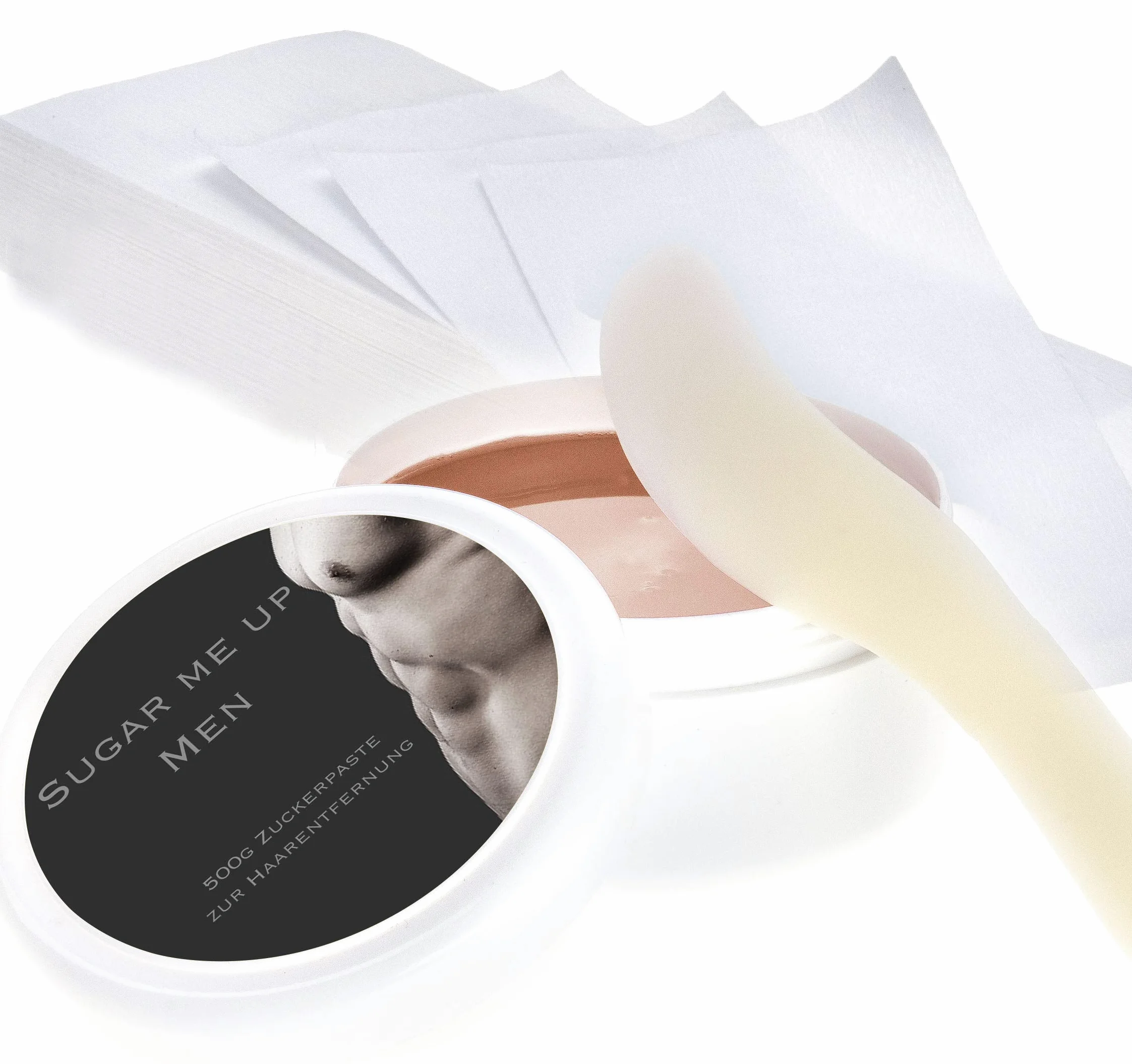 Sugaring Zuckerpaste Sugar me up! MEN Haarentfernung – extra stark für Männer inkl. 500g Paste, 50 Vliesstreifen, 1 Kunststoffspatel, bebilderte Anwendungsanleitung, Made in Germany