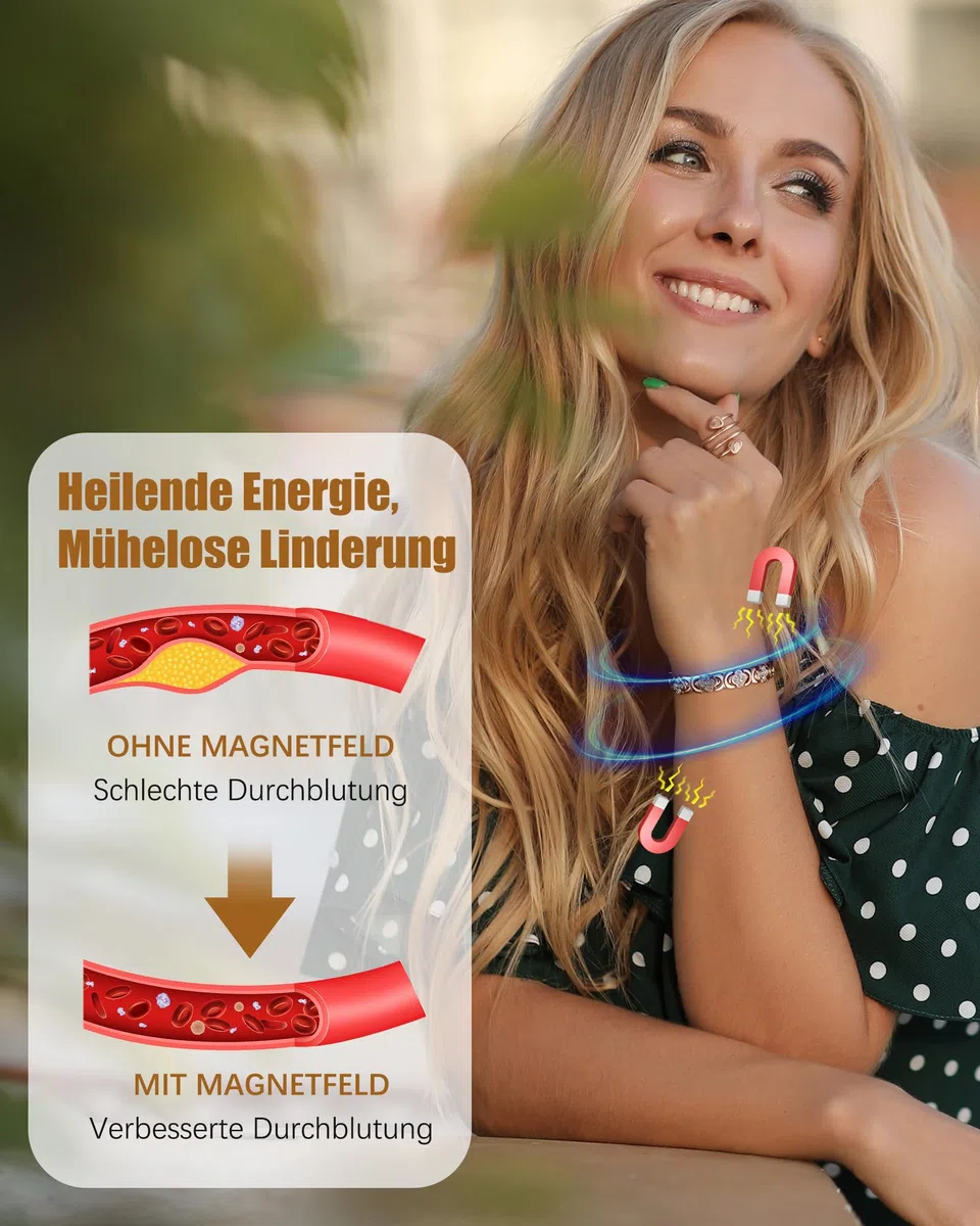 Jeracol Kupferarmband Damen und Magnetfeldtherapie Ring, gefertigt aus 99% reinem Kupfer, mit eingelegten Neodym-Magneten und funkelnden Zirkonia-Steinen, verstellbares Magnetarmband