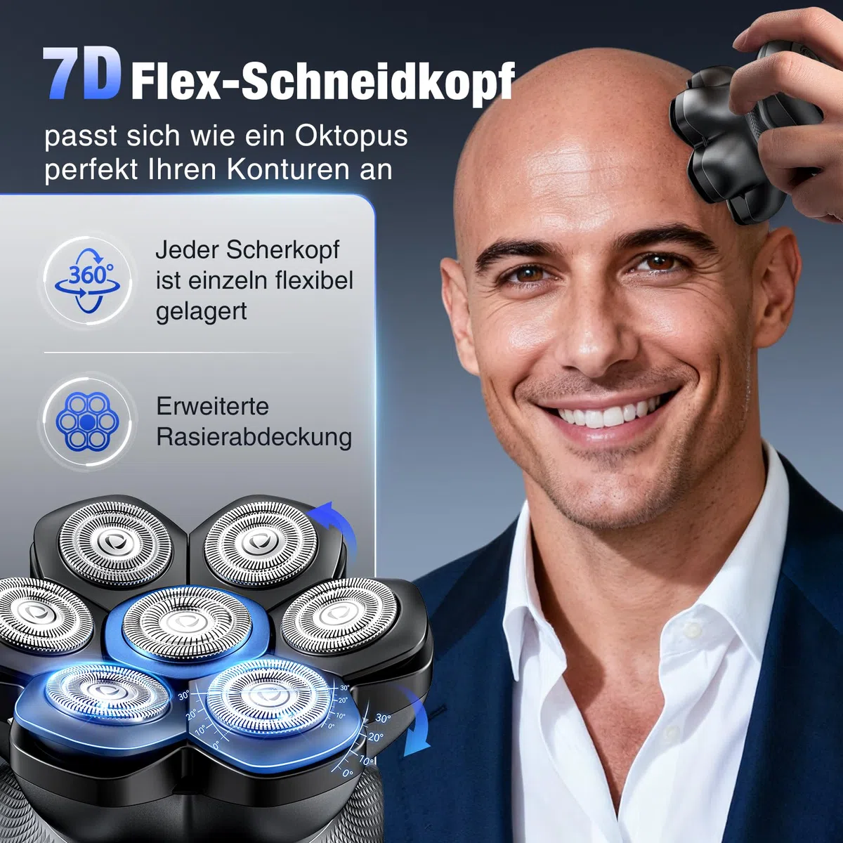 Glatzen Rasierer Herren, kensen Kopfrasierer Glatze 7D Bold Shaver Magnetische Head Shaver Trocken Und Nass Bald Shaver Typ-C Akku Kopfrasierer Herren Elektrisch Wasserdicht Glatzenschneider 2 Stufen