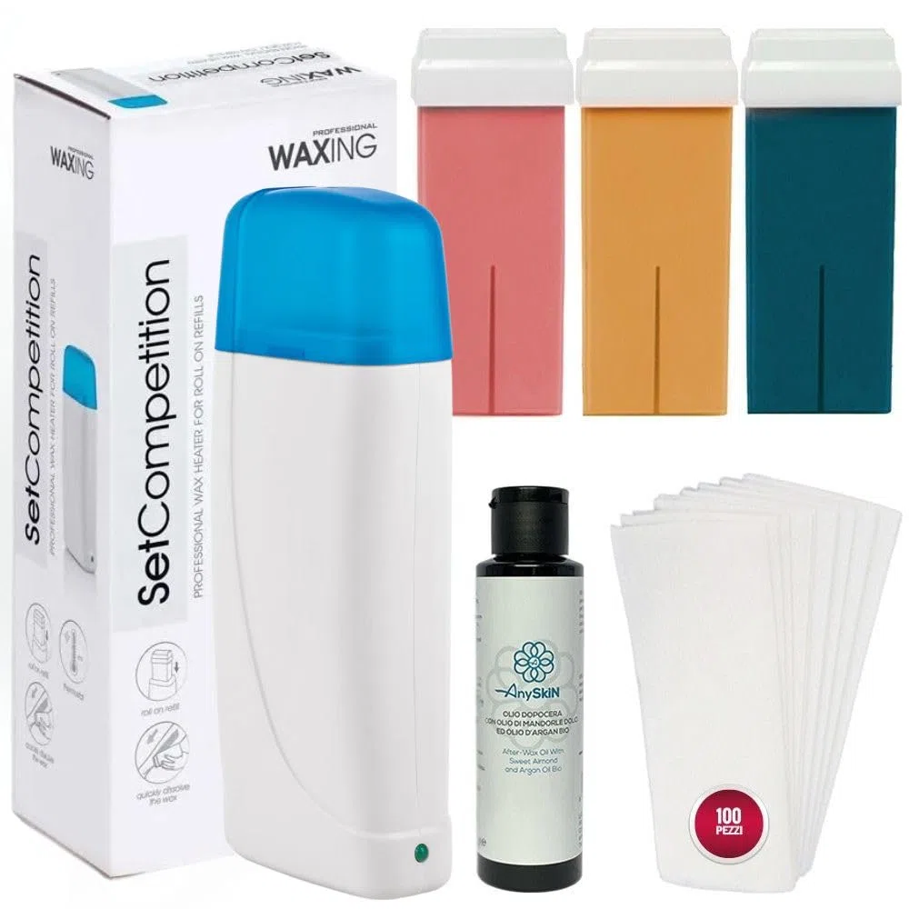 EPILATION KIT> ROLLER WAX WARMER + 3 ROLLER NACHFÜLLUNGEN + ANYSKIN NACH WAX + 100 EPILATION STRIPS