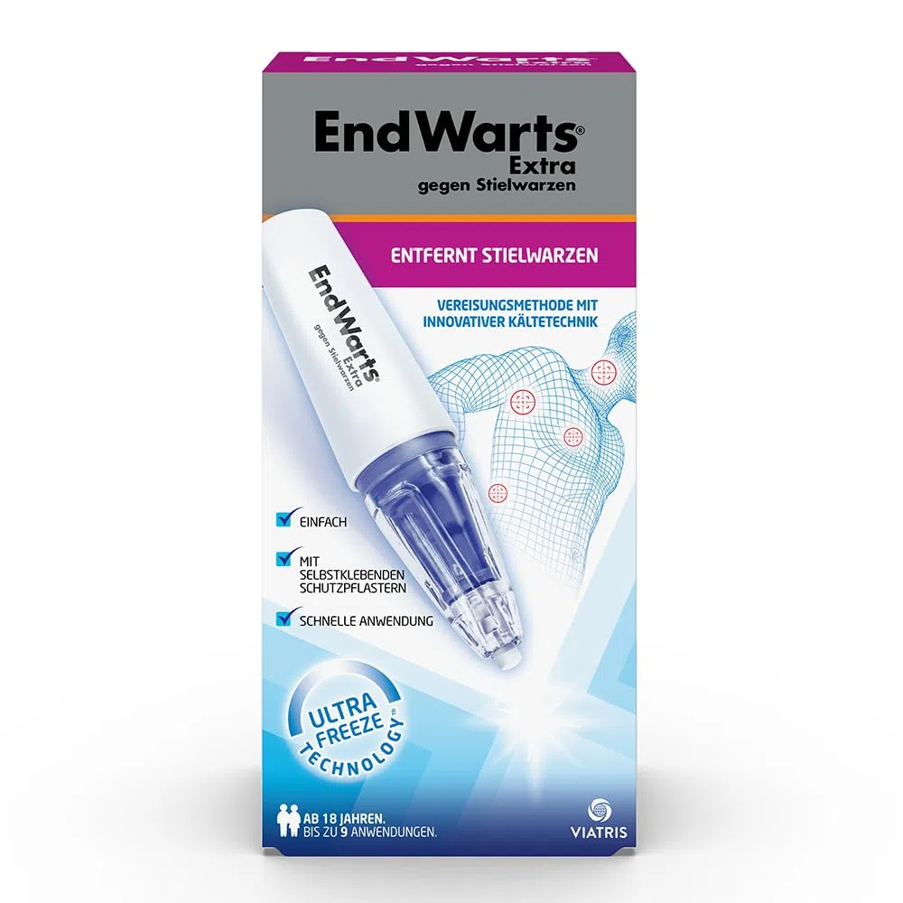 EndWarts EXTRA: Stielwarzen behandeln, Vereisungsmittel zur Behandlung von Stielwarzen an Hals, Brust & Achseln, 9-Einweg-Spitzen & 9 Pflaster, Aufnäher,Spray