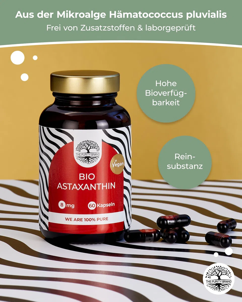 Bio Astaxanthin 60 Kapseln - 2 Monate Vorrat - Hochdosiert 8mg - Reinsubstanz - Nahrungsergänzungsmittel - Vegan & laborgeprüft - The Purity Brand