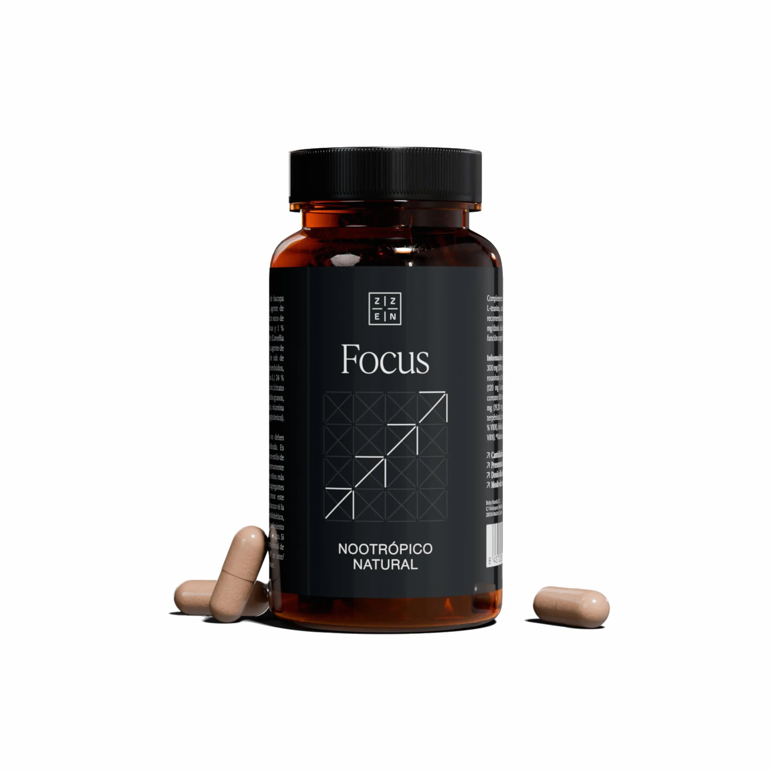 ZZEN FOCUS - Nootropic & Brain Komplex für Gedächtnis, Konzentration & Energie | 60 Kapseln mit Koffein, L-Theanine, Bacopa Monnieri, Ginkgo Biloba, Rhodiola, Ginseng & Vitamin B6, B9, B12