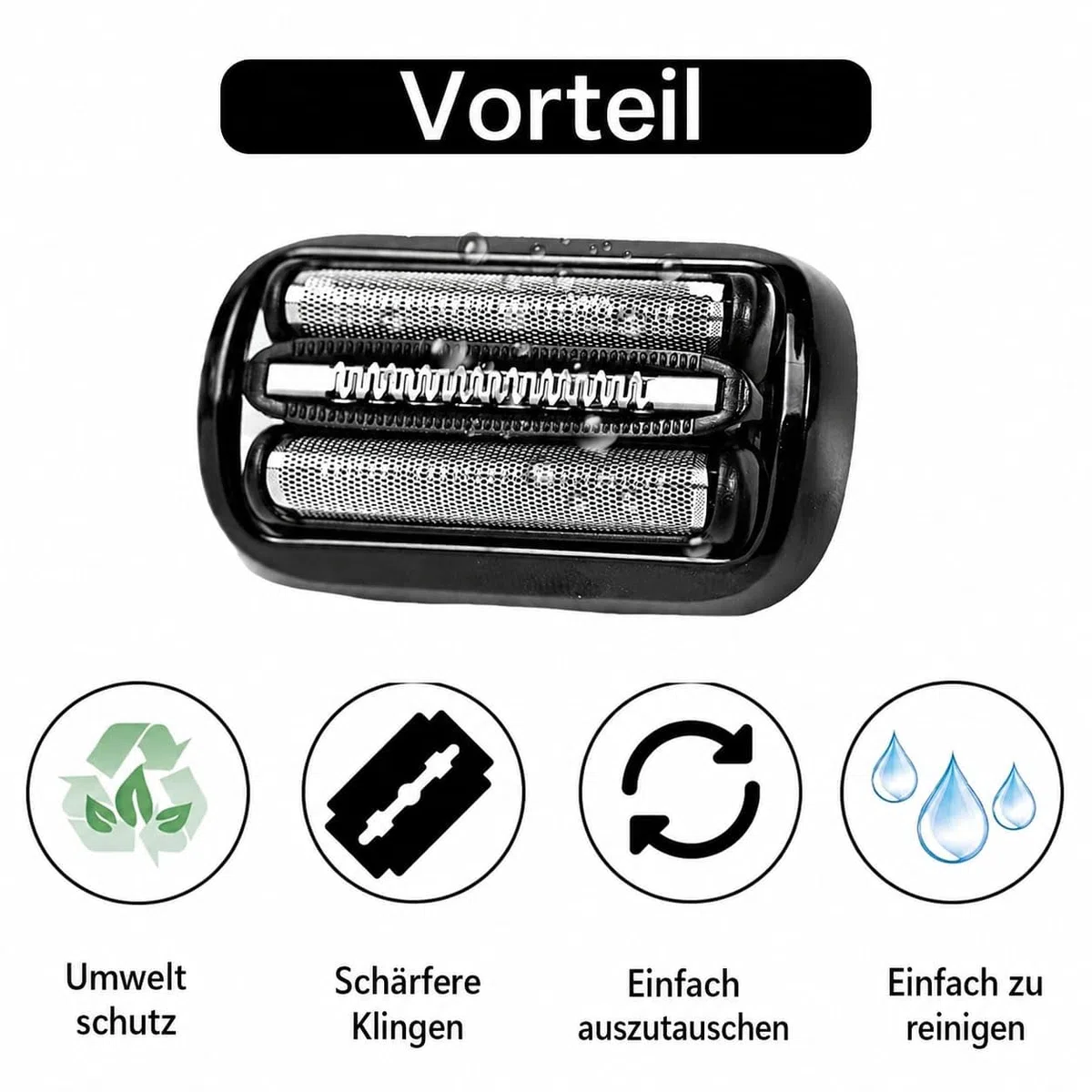 2 Stück 53B Scherkopf Kompatibel mit Braun Series 5, Scherkopf für Braun S5 S6 Rasierer Easy Clean, 53B Scherblatt Ersatzscherkopf für Series 5 Rasierer Zubehör (Schwarz)