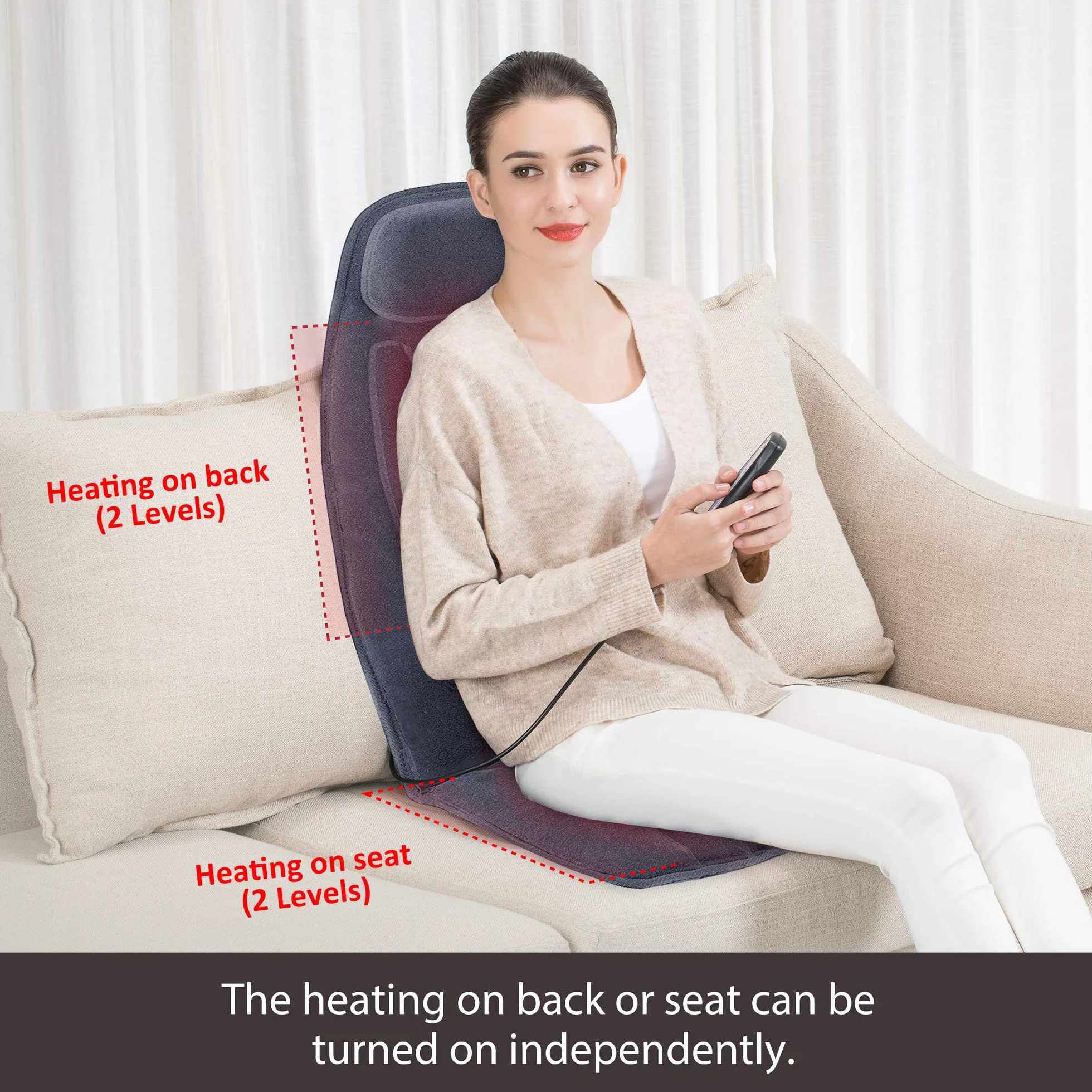 Snailax Massagesitzauflage mit Wärme, 10 Vibrationsmotoren Massageauflage mit Vibration für Rücken und Nacken, Sitzkissen zur Entspannung, Rückenmassagegerät für Hause Büro, Geschenke