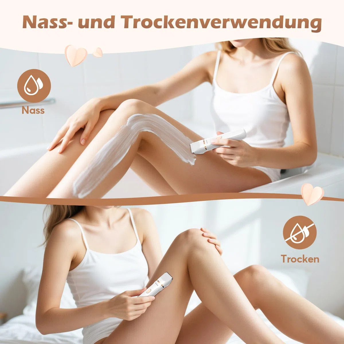 Kotopa Intimrasierer für Frauen, Elektrischer Rasierer Damen mit 3 Aufsätzen, kabelloser und wiederaufladbarer Trimmer Damen für Intimbereich, Gesicht und Beine, Hautschonend & sanft (Weiß)