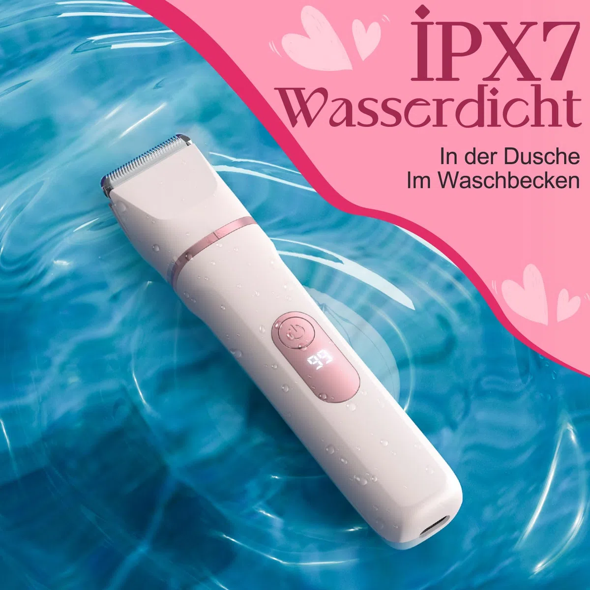 Rasierer Damen, 3-in-1 Intimrasierer für Frauen, für Körper & Intimbereich mit LED-Anzeige, Damenrasierer elektrisch IPX7, Wiederaufladbar mit USB-Ladestation, Trimmer Damen nass & trocken, Rosa