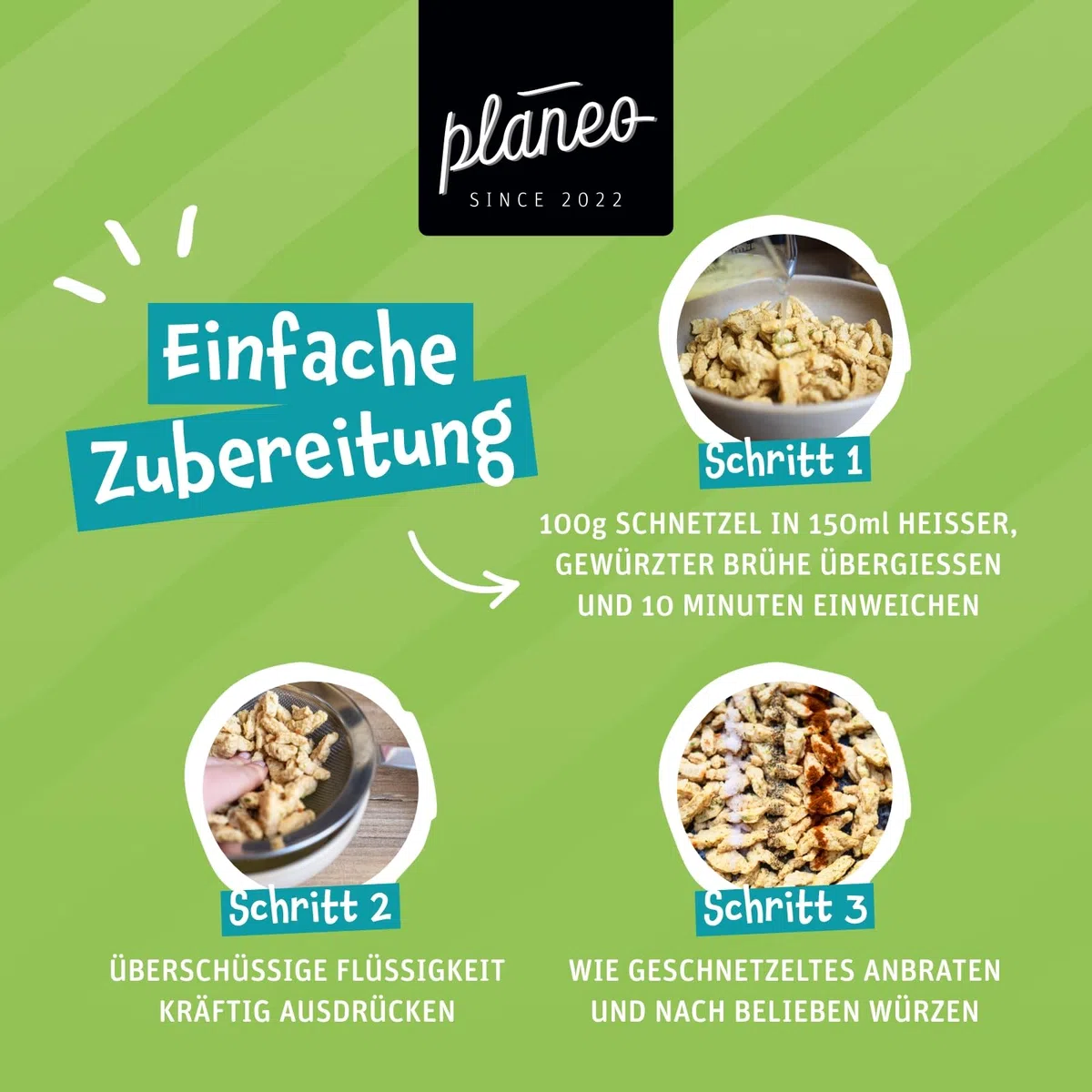 Planeo BIO Erbsen Schnetzel 800g – Veganer Fleischersatz mit über 50% Eiweiss, ideal für Geschnetzeltes & Eintöpfe, aus Erbsen- und Ackerbohnenprotein