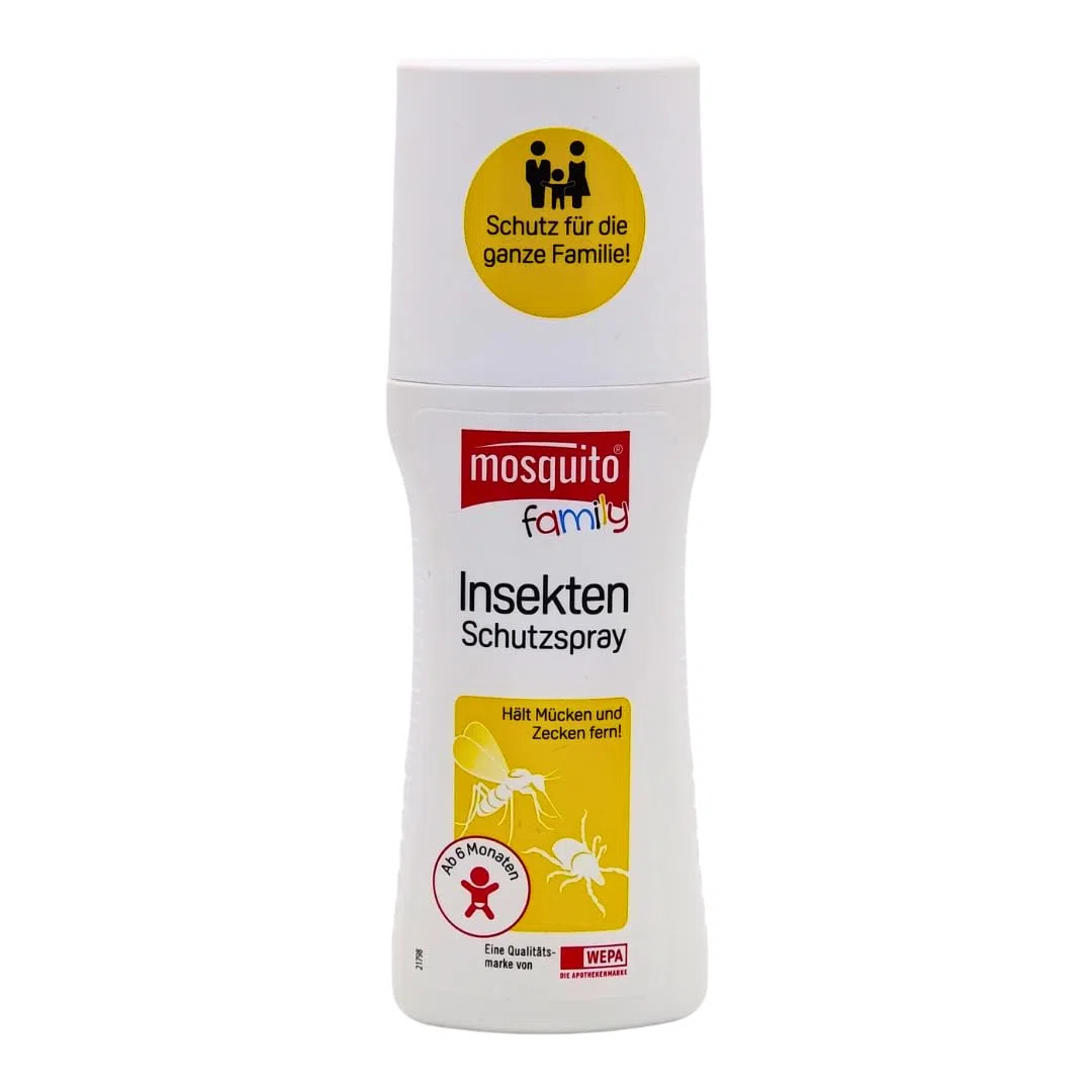 Mosquito Family Insekten-Schutzspray 3x 100 ml I bis zu 6 Stunden Schutz vor Mücken, Bremsen, Zecken I Mückenspray I für Kinder ab 6 Monaten I Outdoor-Schutz I Spar-Set plus Pharma Perle give-away
