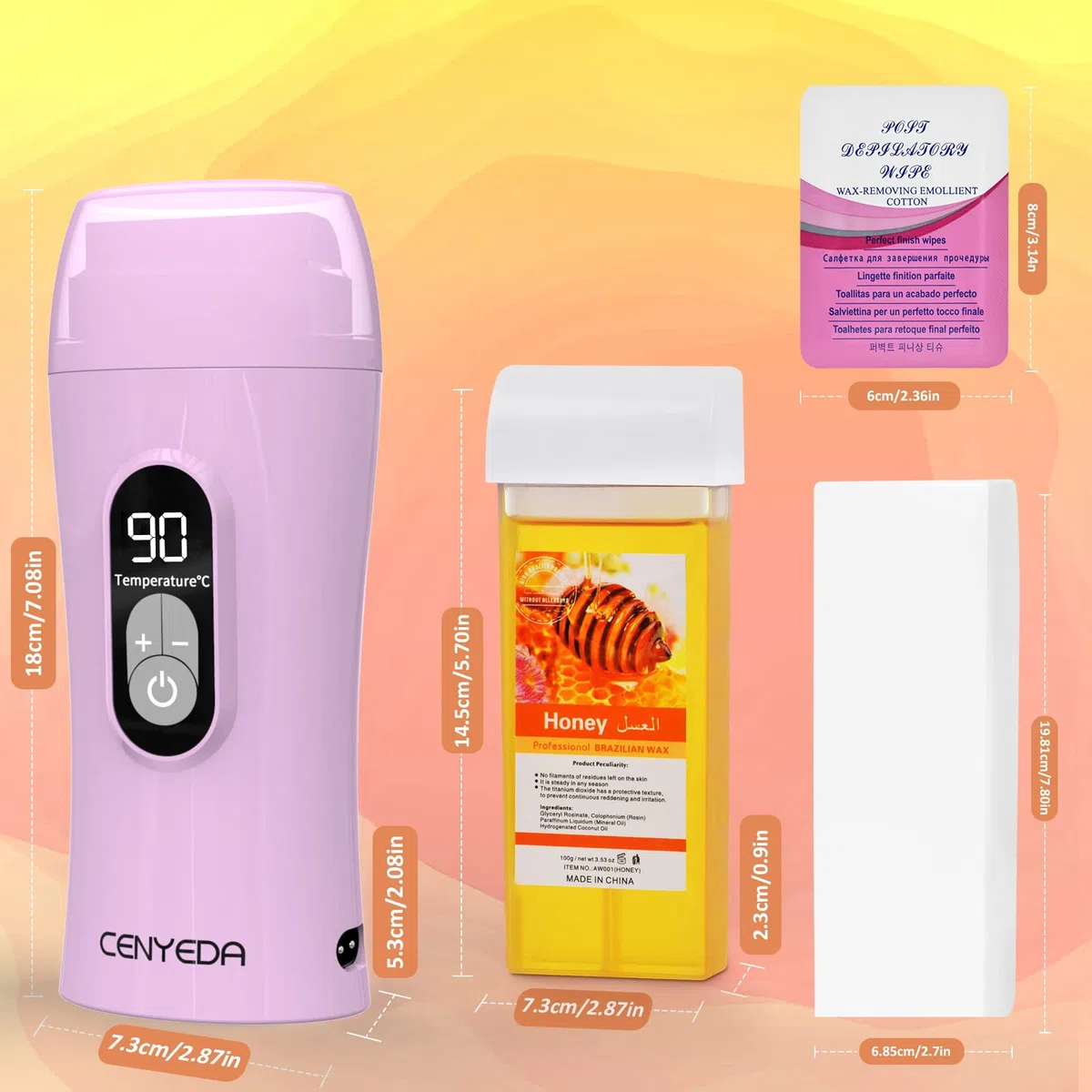 Digitales Wachs auf Rolle, Wax Roller Kit zur Haarentfernung, Honey Roller Waxing Kit, tragbarer temperaturgesteuerter und thermostabiler Wachswärmer für Frauen und Männer Violett