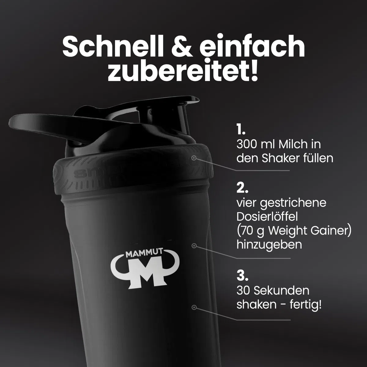 Mammut Nutrition Crash Weight Gainer Pulver Chocolate – 1400 g – 518 kcal/Shake für Gewichtszunahme – 80% Kohlenhydrate – 4-Komponenten Protein – Ideal für Ausdauer- und Leistungssportler