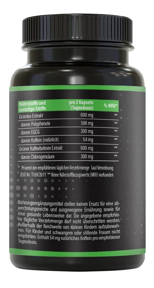 BRNR GREEN BRNR - Grüntee Extrakt hochdosiert 120 Kapseln mit extra viel EGCG + Polyphenole, Green Tea Kapseln, Grüner Kaffee Extrakt, 120 Kapseln