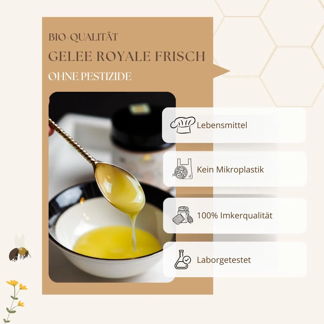 bedrop Bio Gelée Royal frisch & pur 100g in Bio Qualität I 10-HDA Gehalt >1,7% - 100% natürliche Bienenmilch - Frisches Gelee Royale vom Imker
